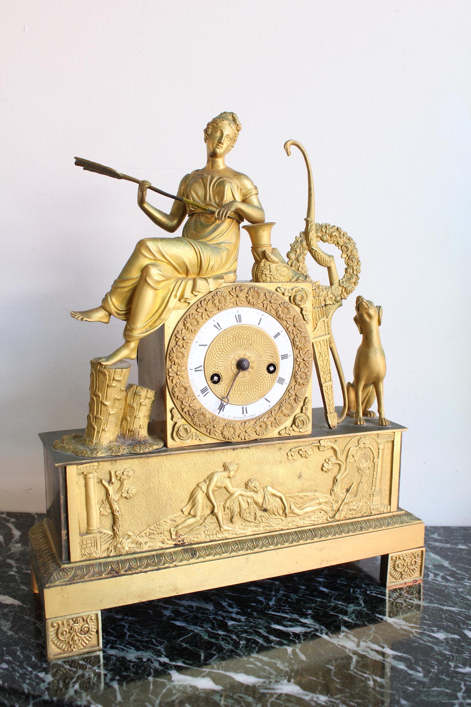 Gilt French Restauration Clock Allegory of Hunt