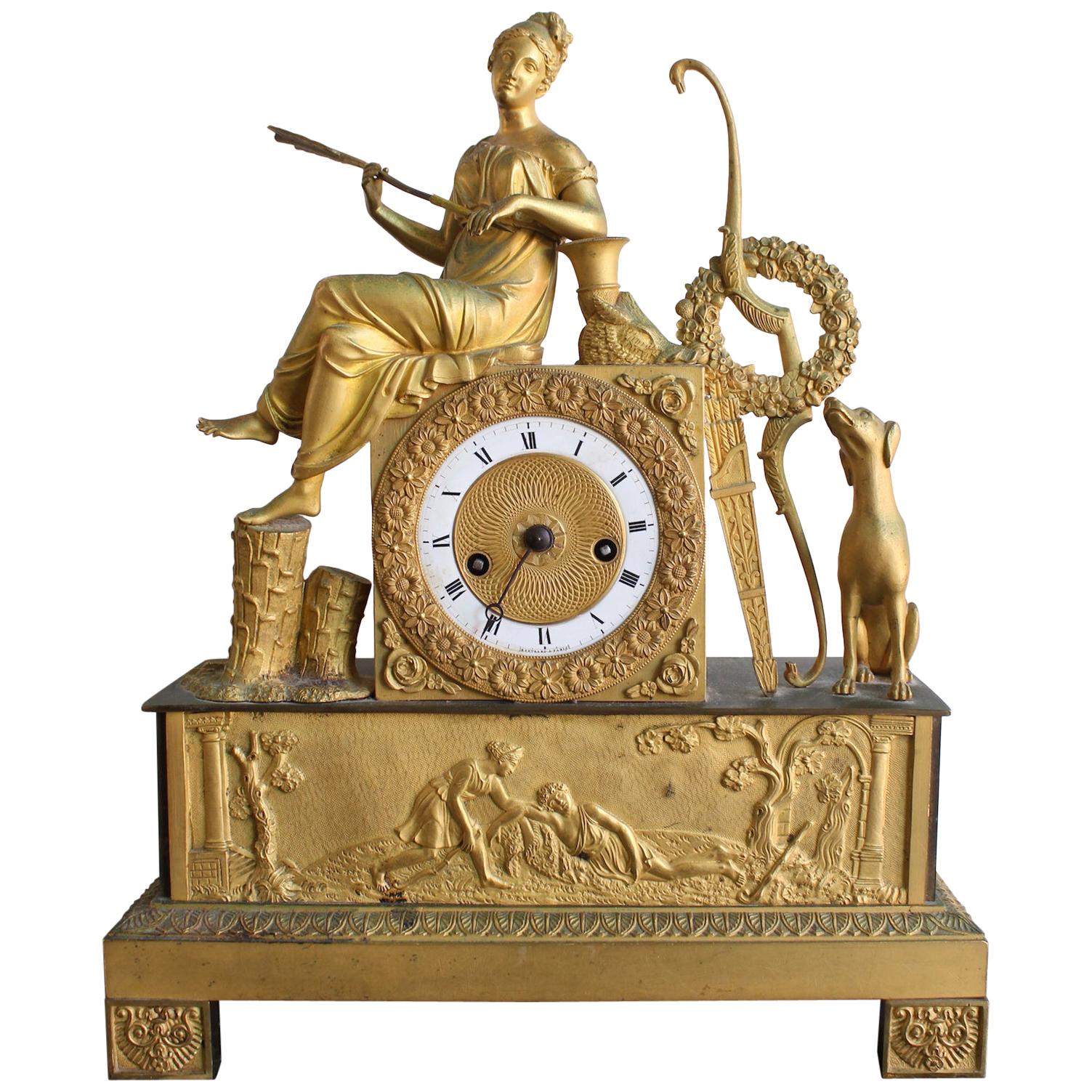 French Restauration Clock Allegory of Hunt