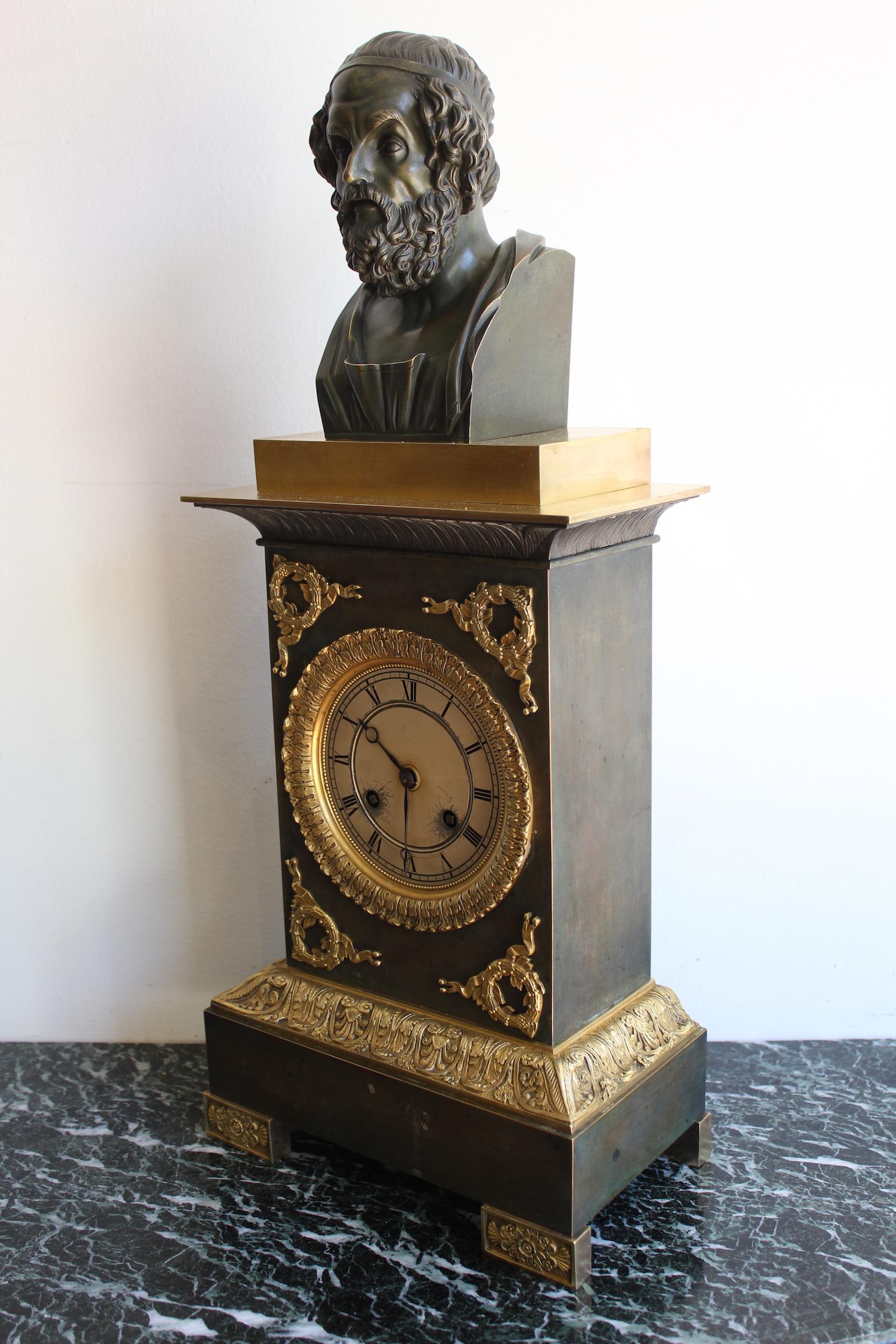 Gilt French Restauration Clock Decorated with Homer For Sale