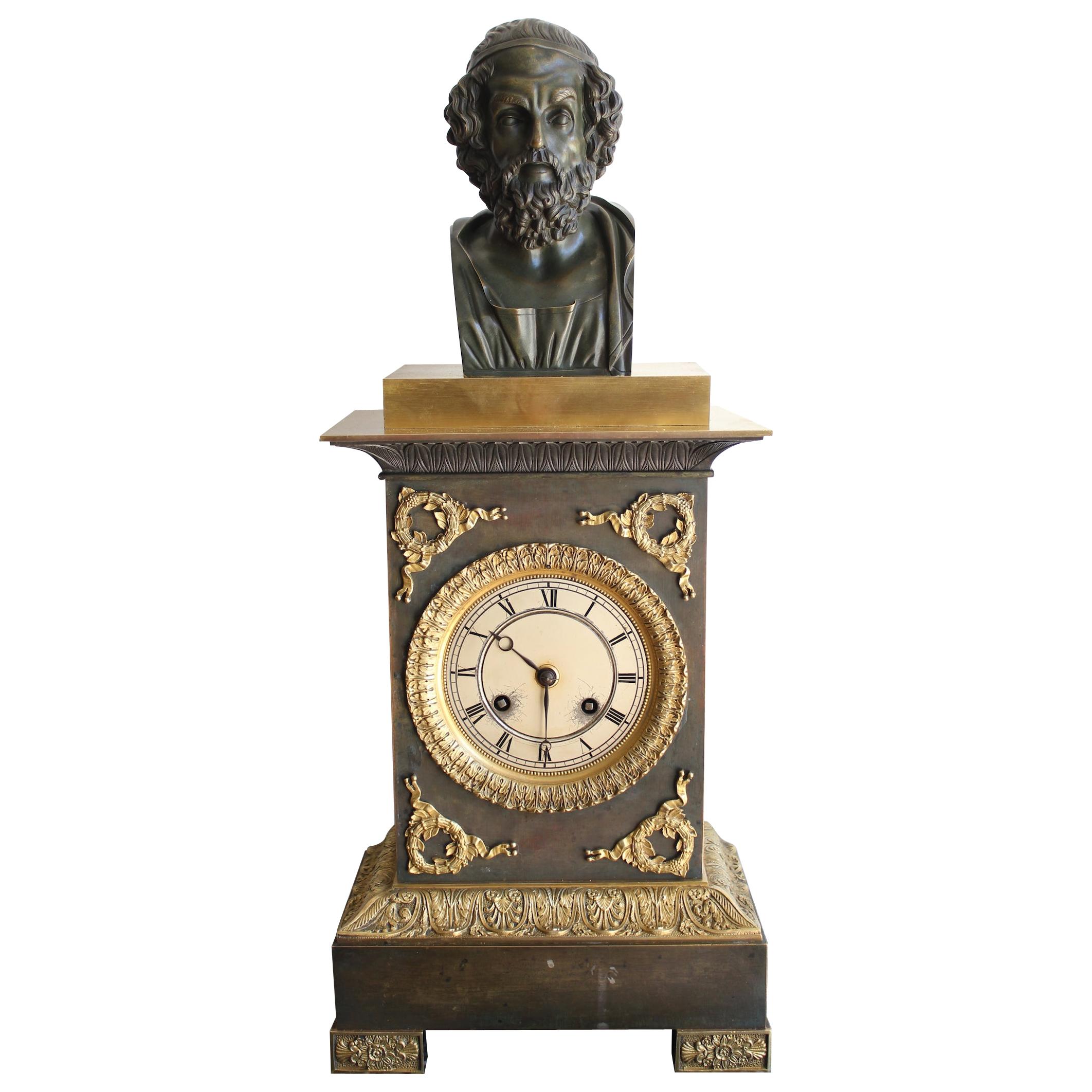 French Restauration Clock Decorated with Homer For Sale