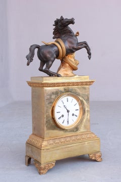 French Restauration Clock Horse Attacked by a Snake