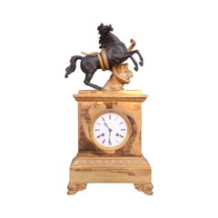 French Restauration Clock Horse Attacked by a Snake