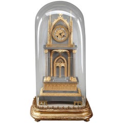 French Restauration Gilt and Silvered Bronze Neo-Gothic Cathedral Clock