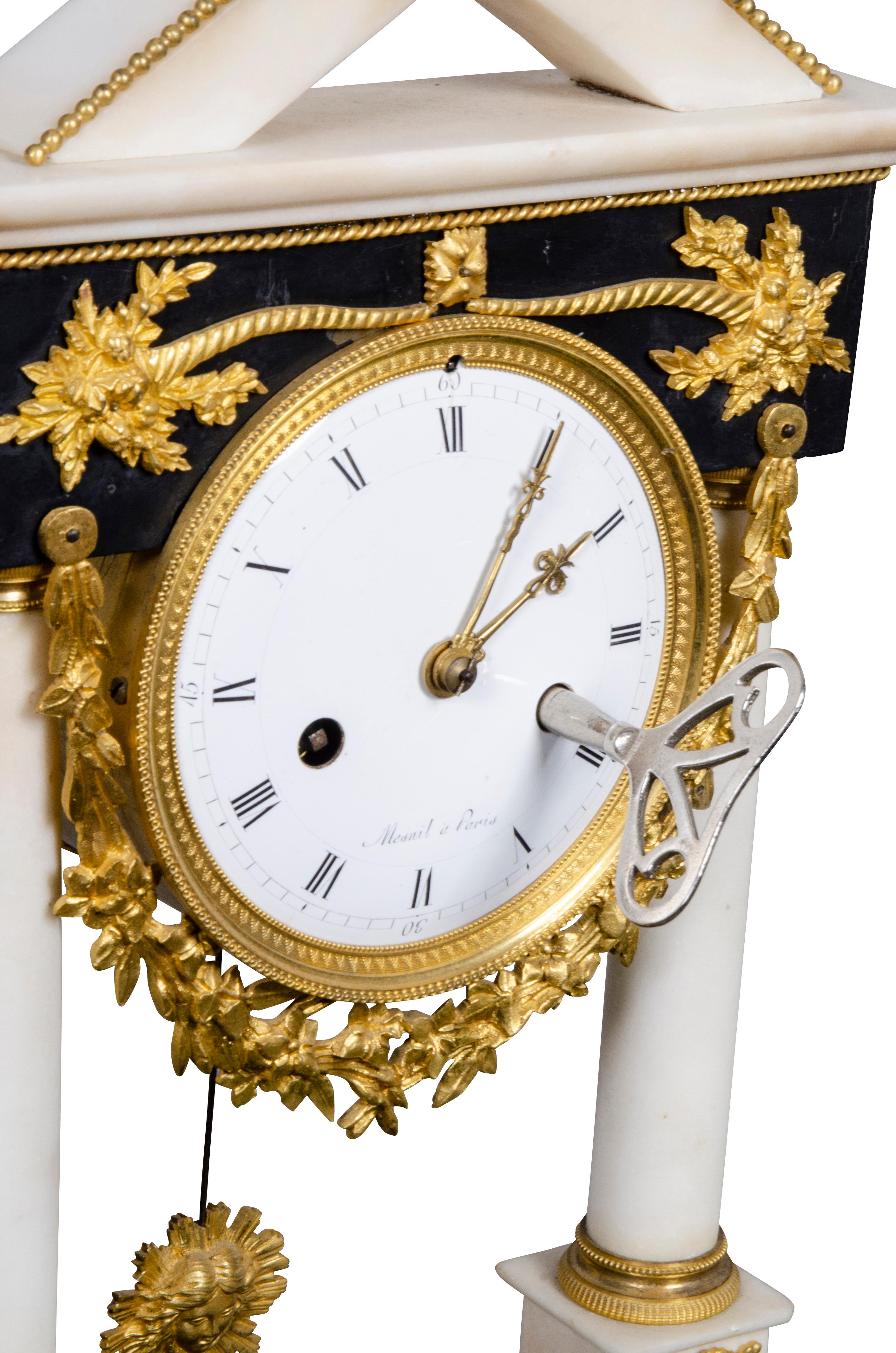 French Restauration Gilt Bronze Clock Signed Mesnil, Paris For Sale 7