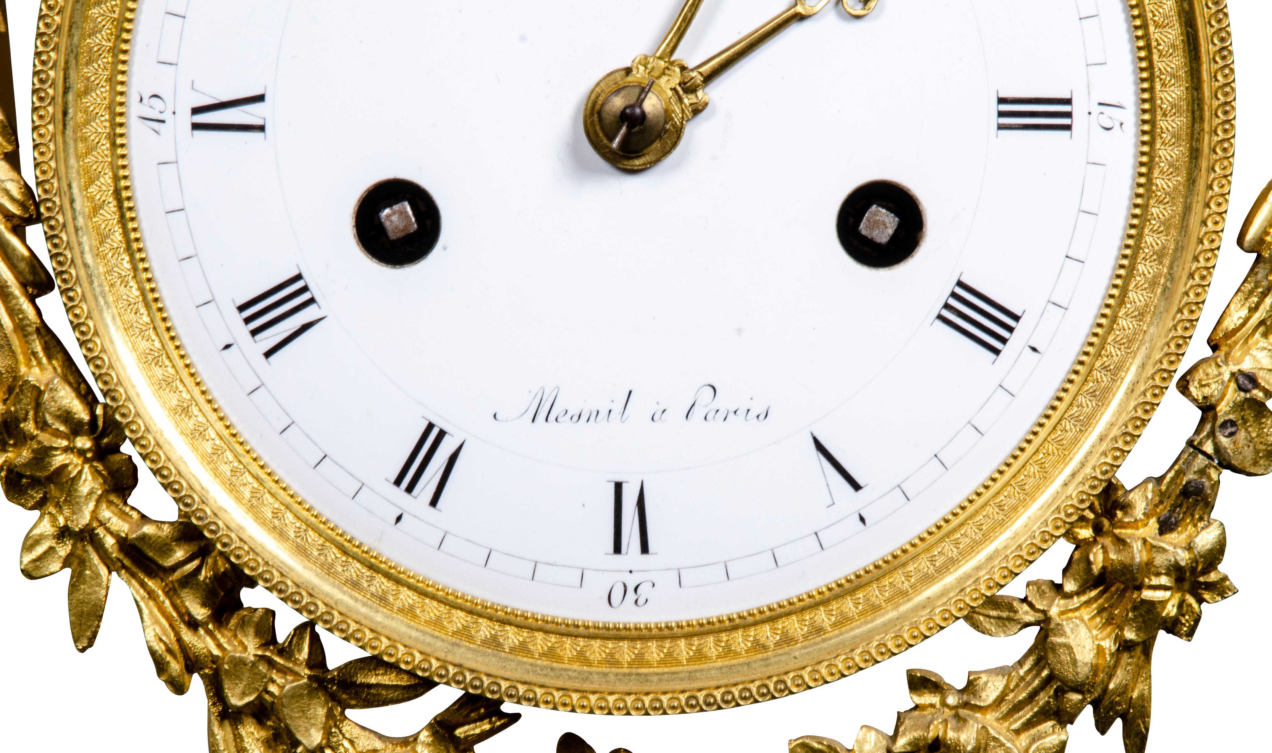 French Restauration Gilt Bronze Clock Signed Mesnil, Paris For Sale 8