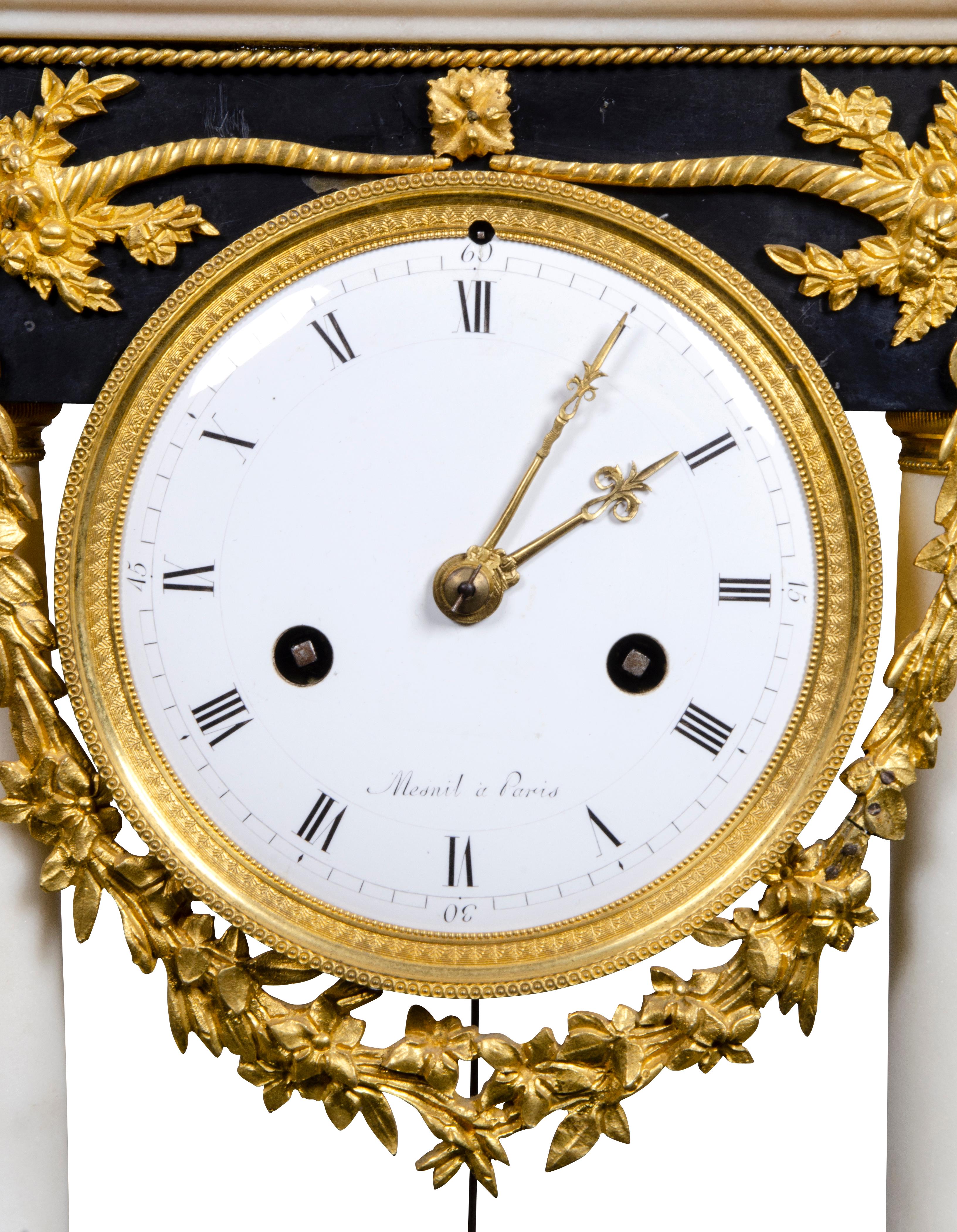 French Restauration Gilt Bronze Clock Signed Mesnil, Paris For Sale 9