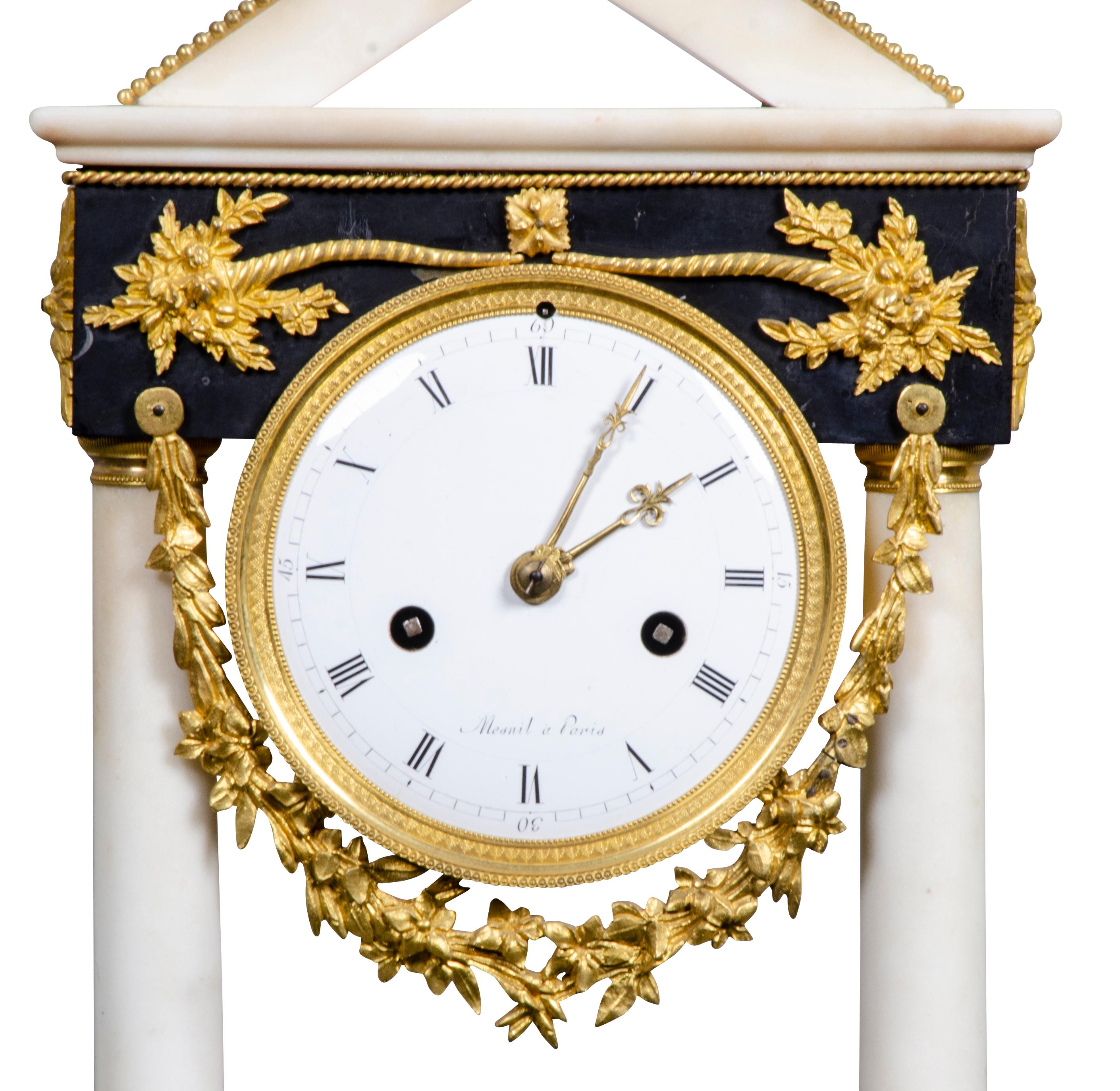 French Restauration Gilt Bronze Clock Signed Mesnil, Paris For Sale 4