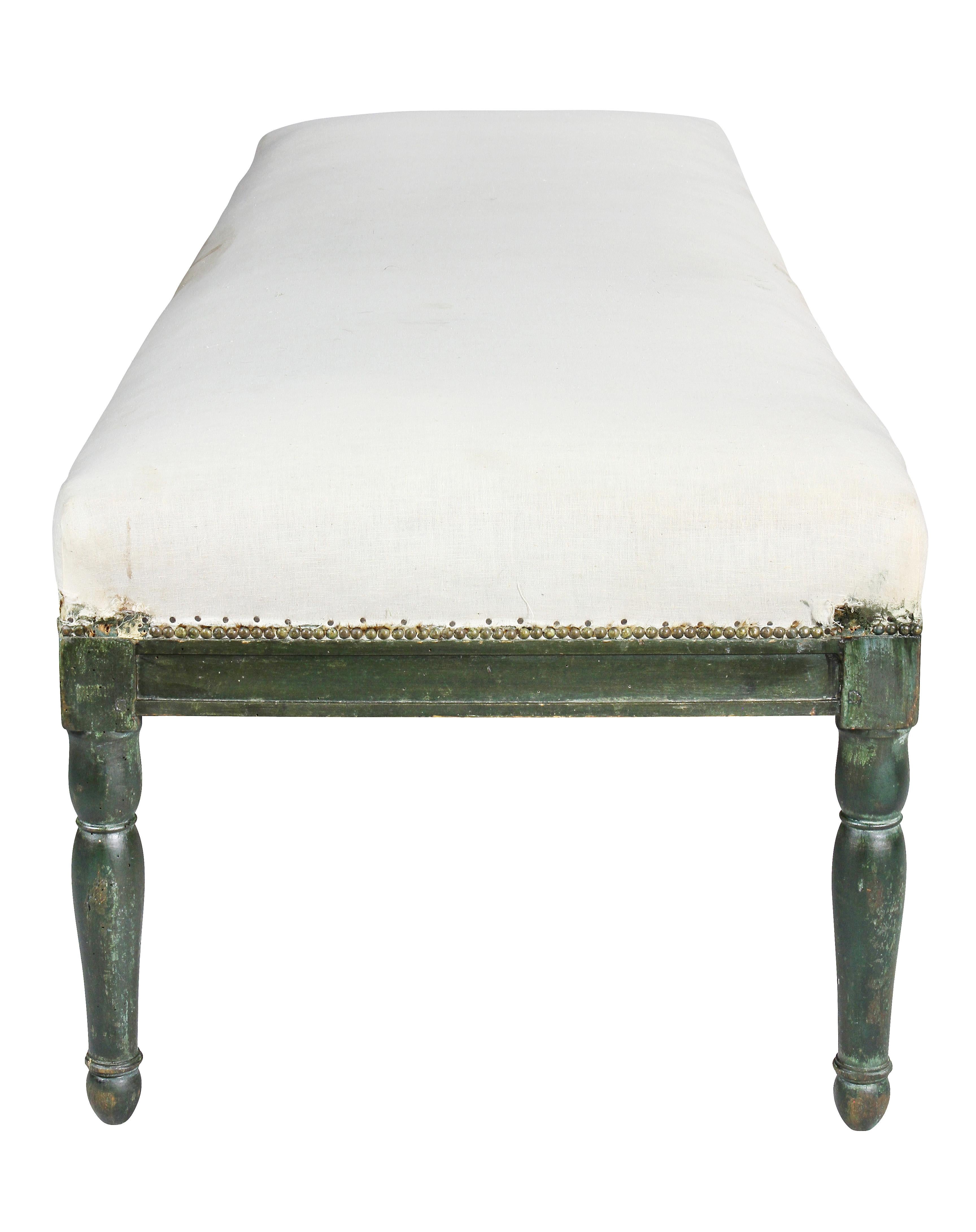 Early 19th Century French Restauration Green Painted Bench
