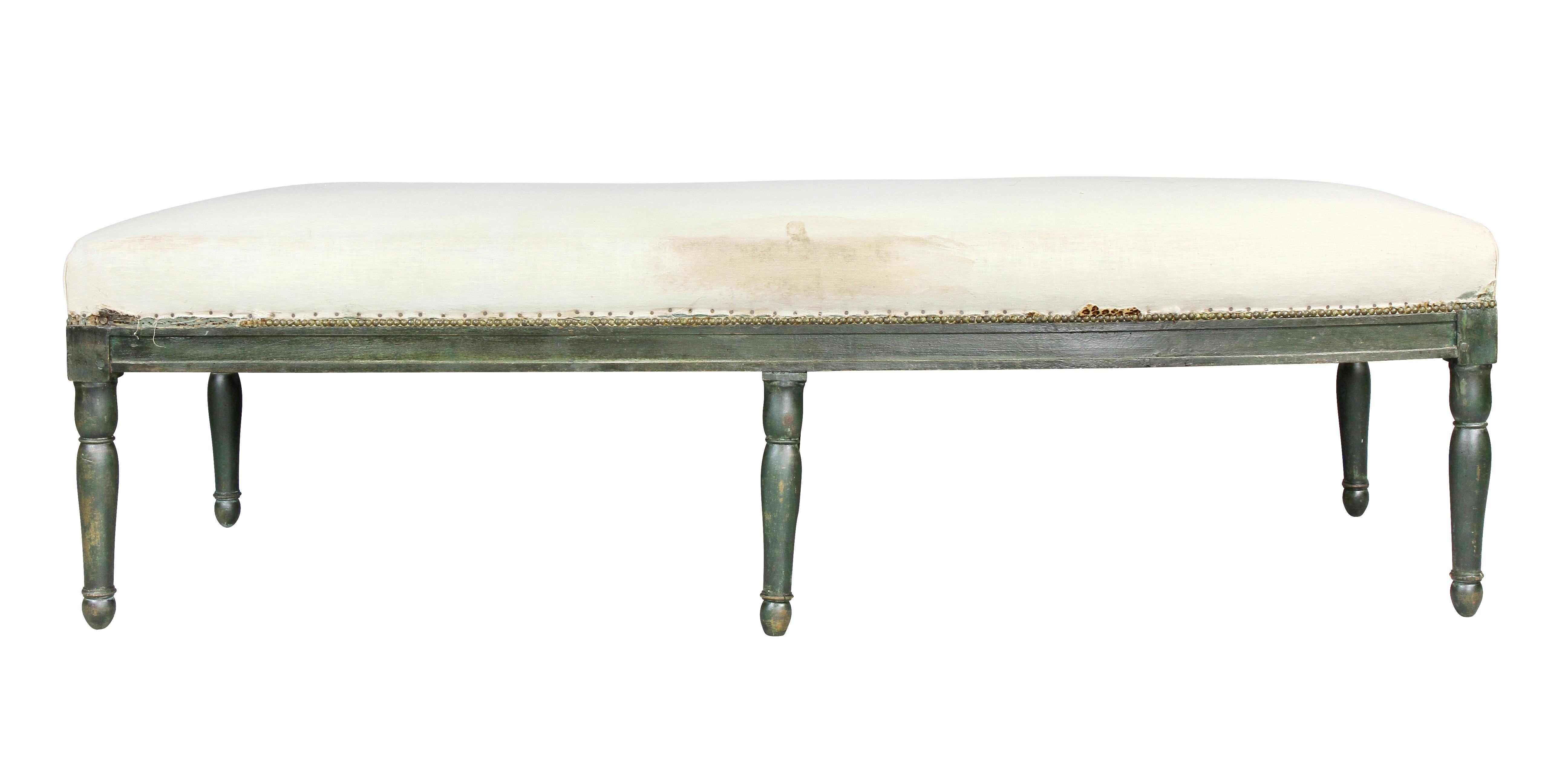 French Restauration Green Painted Bench 1