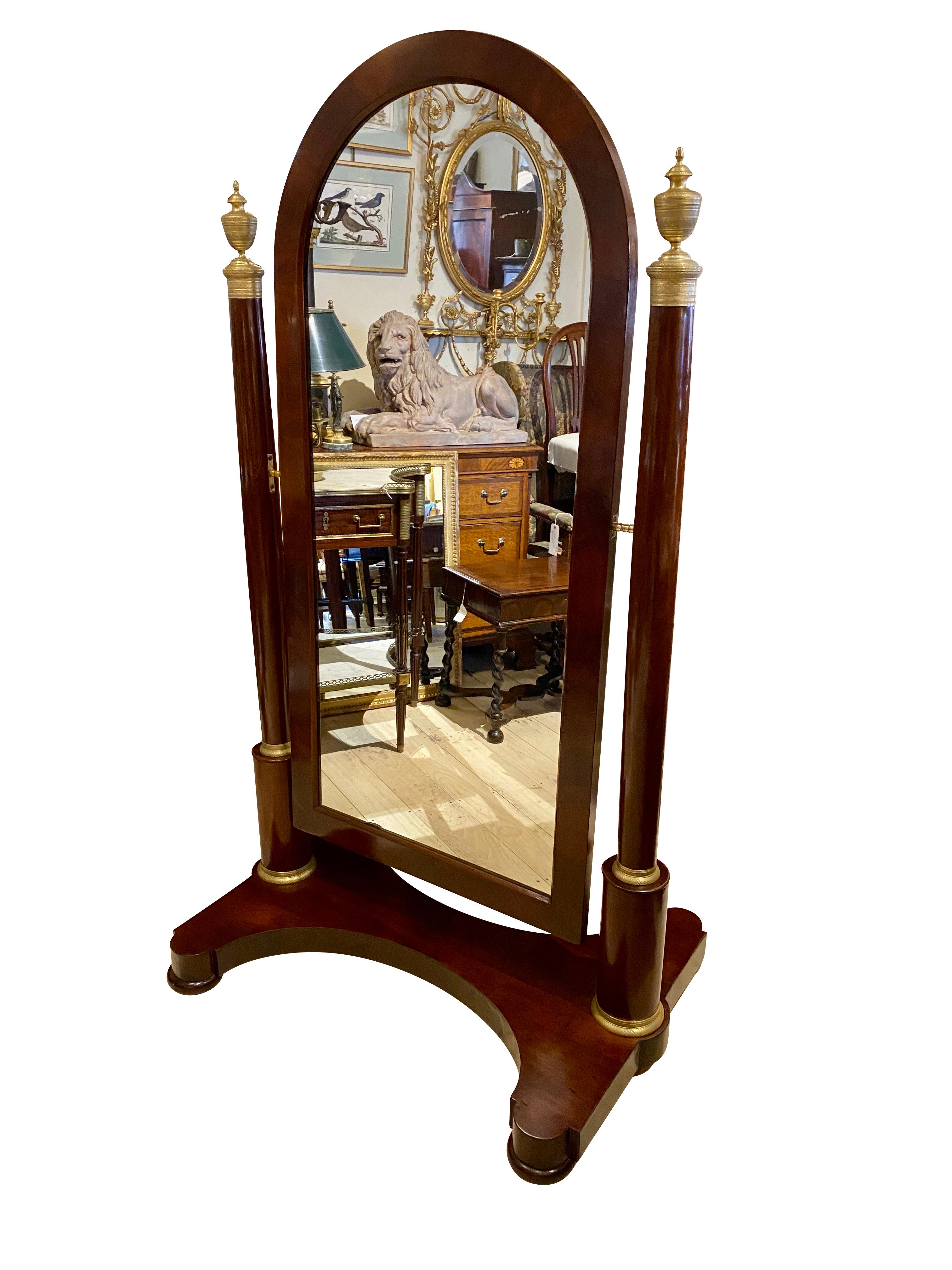 French Restauration Mahogany and Bronze Mounted Cheval Mirror For Sale 5