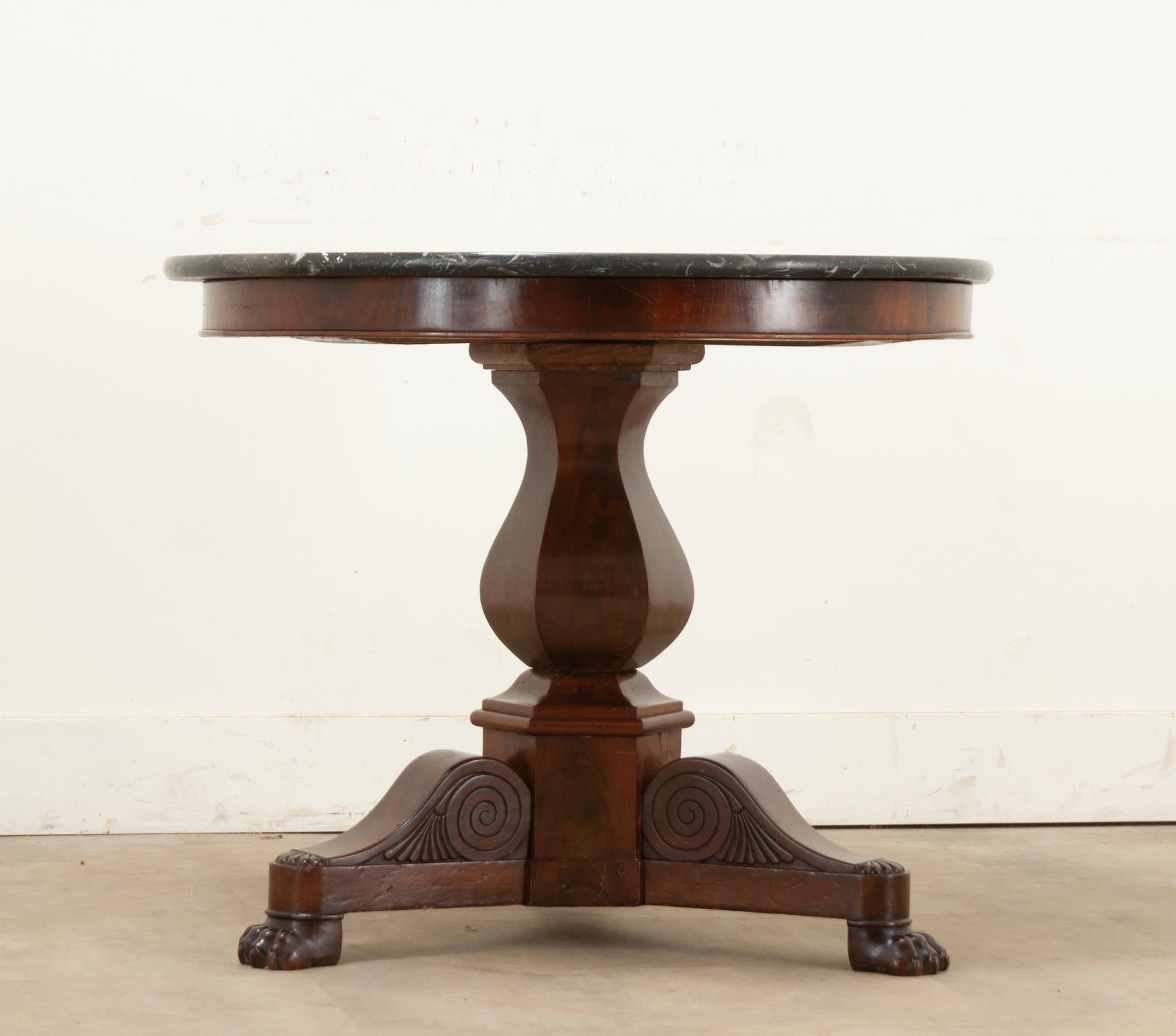 Hand-Crafted French Restauration Mahogany & Marble Gueridon For Sale
