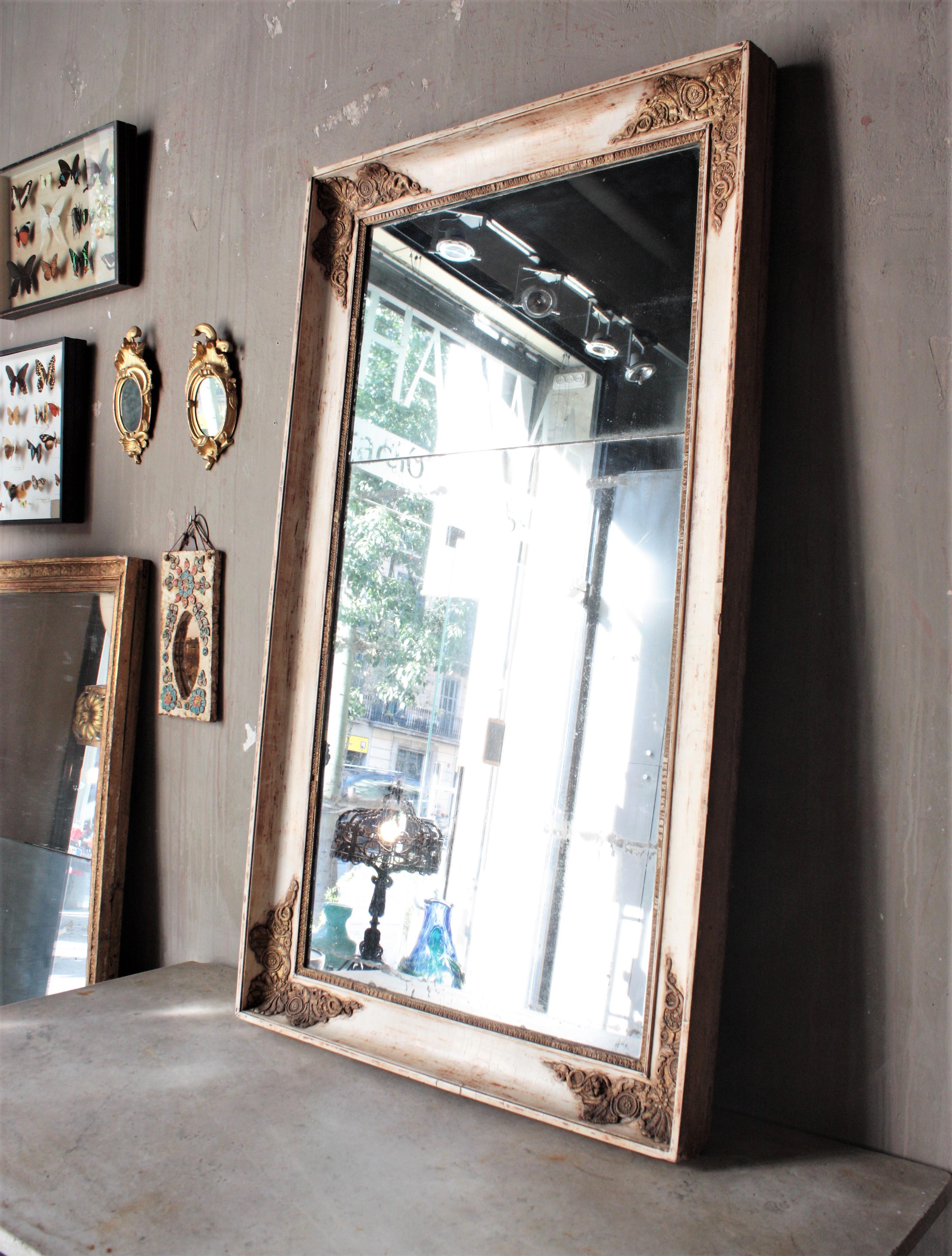 Wool French Restauration Parcel Gilt Rectangular Wall Mirror For Sale