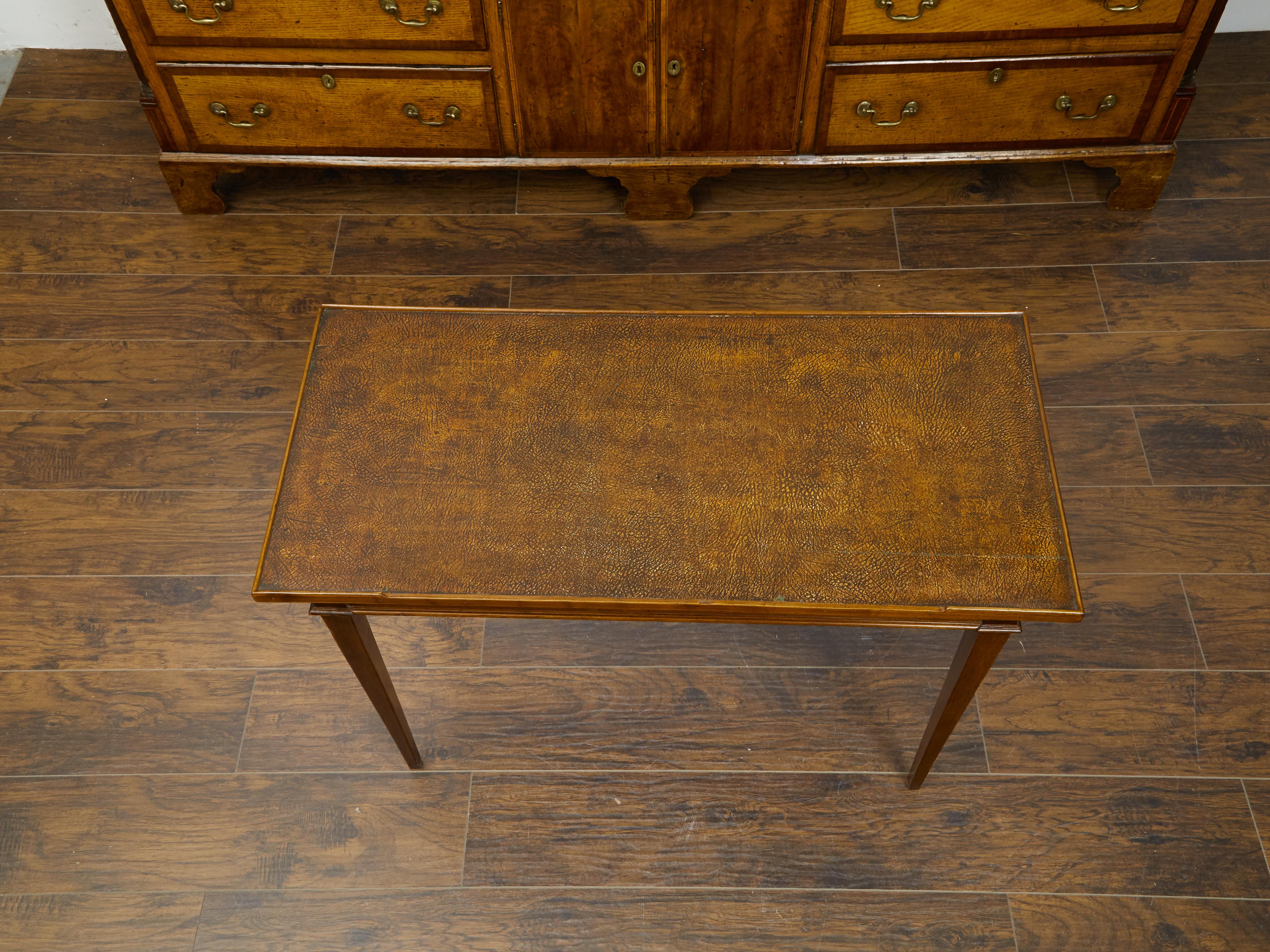 French Restauration Period 1820s Side Table with Leather Top and Lateral Drawer In Good Condition For Sale In Atlanta, GA