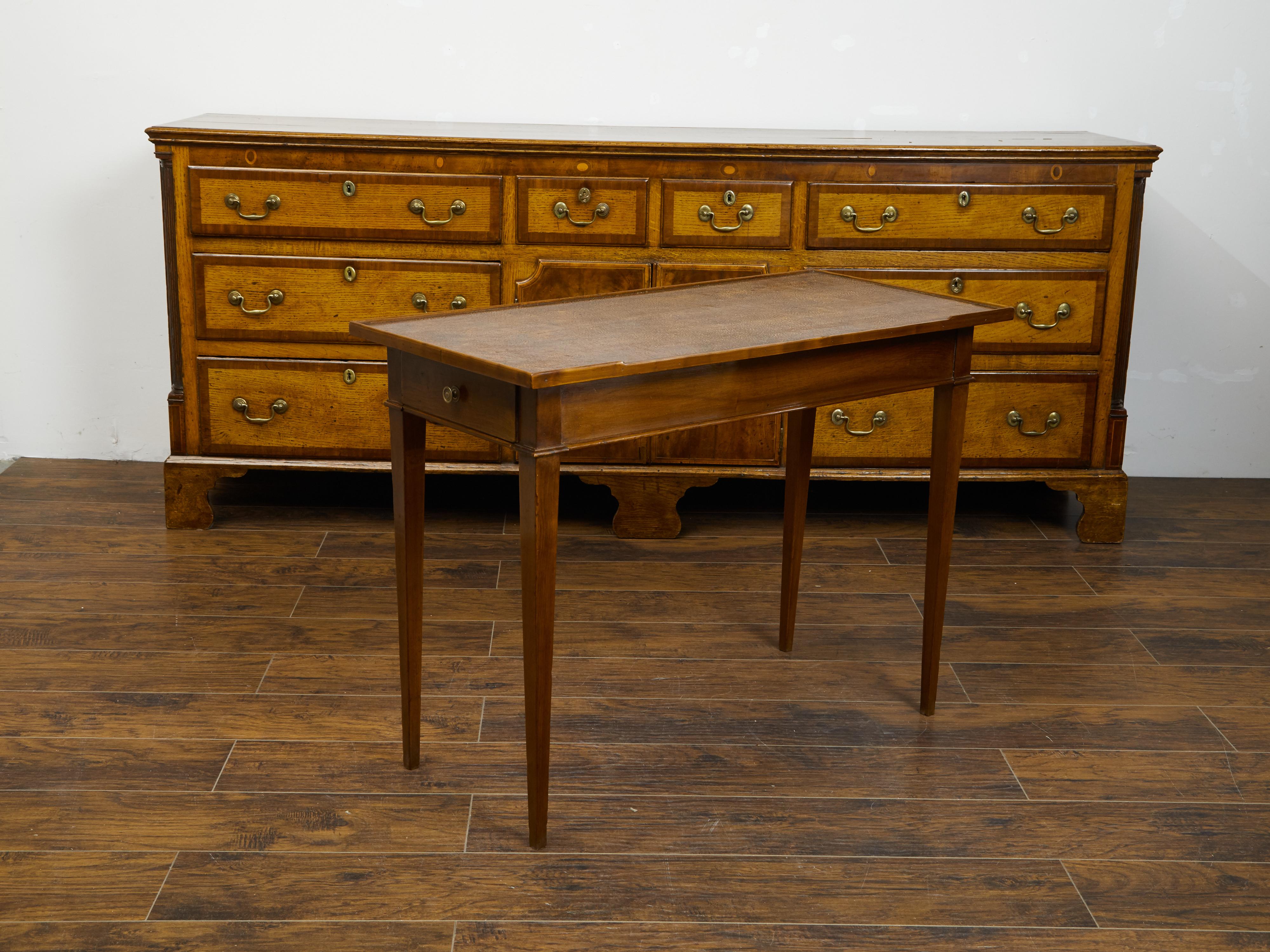 19th Century French Restauration Period 1820s Side Table with Leather Top and Lateral Drawer For Sale