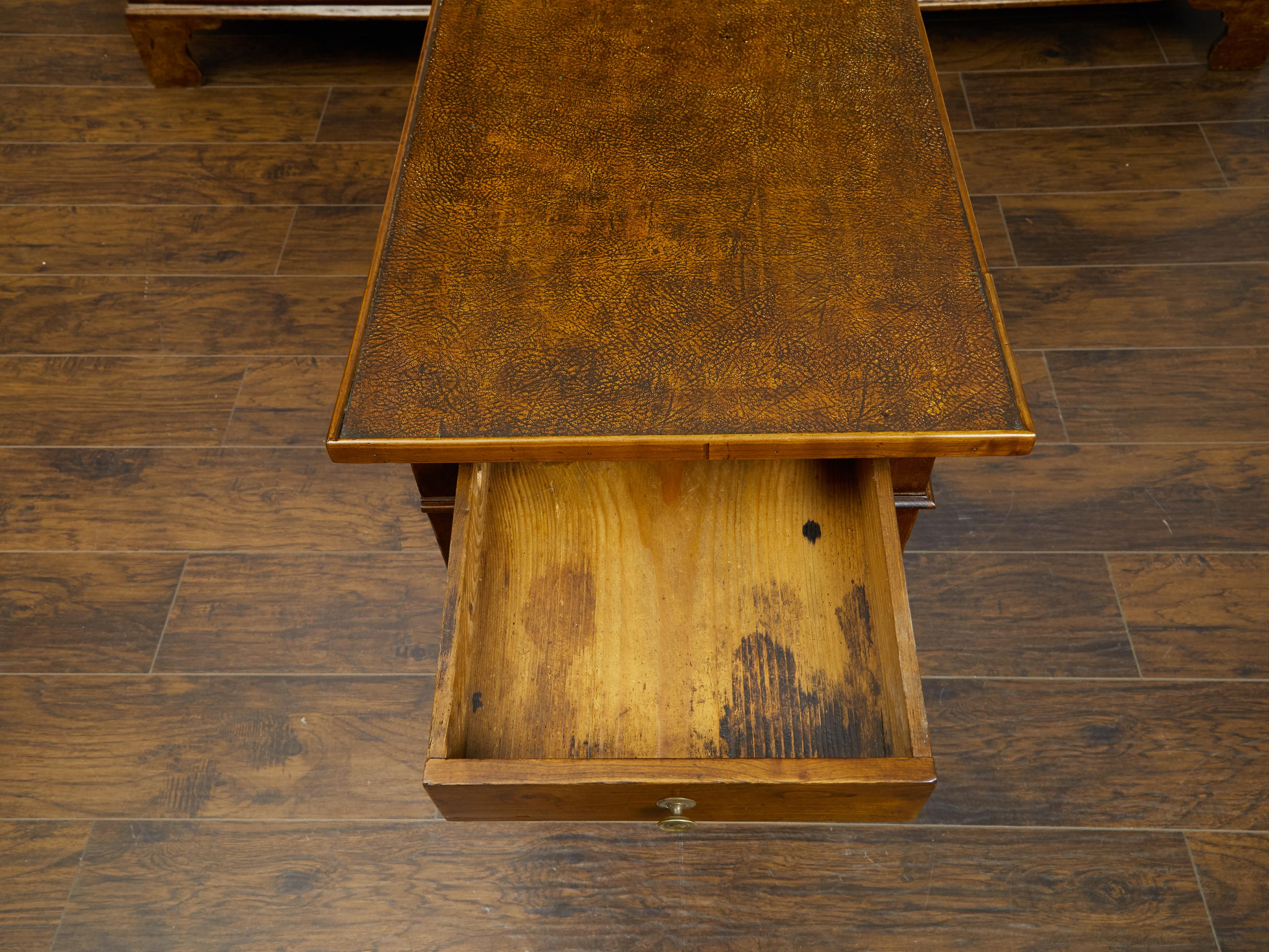 French Restauration Period 1820s Side Table with Leather Top and Lateral Drawer For Sale 2