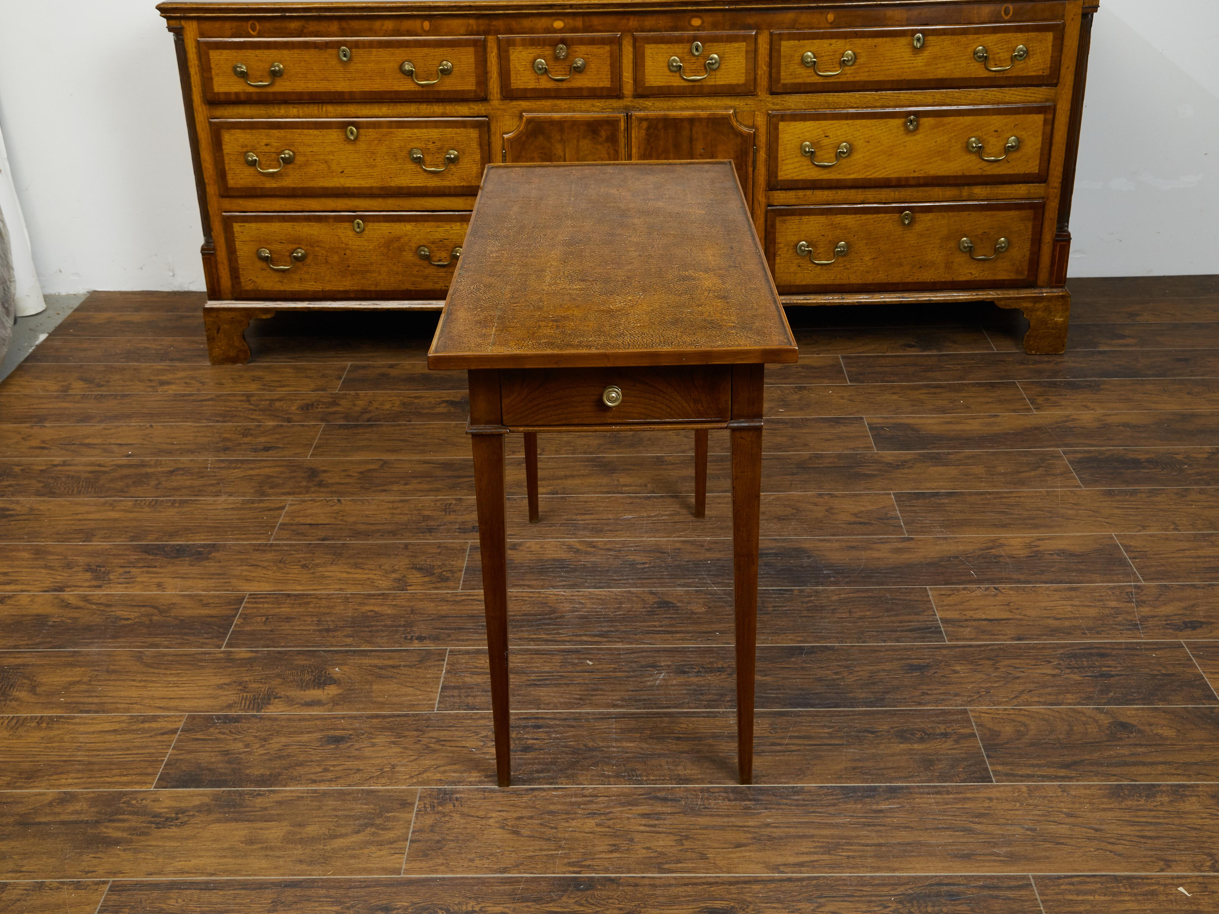 French Restauration Period 1820s Side Table with Leather Top and Lateral Drawer For Sale 5