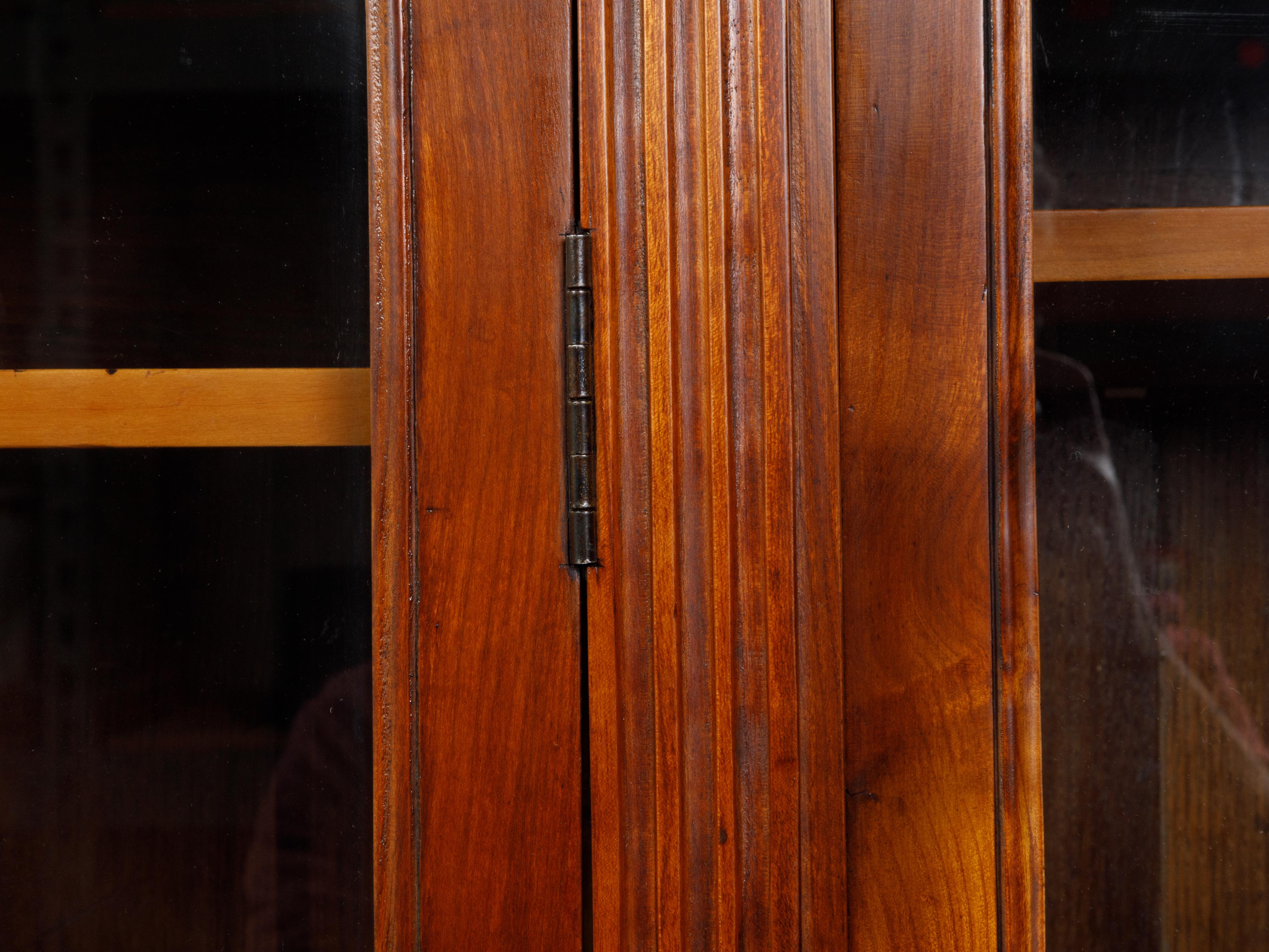 French Restauration Period 1820s Walnut Breakfront Bookcase with Glass Doors For Sale 9