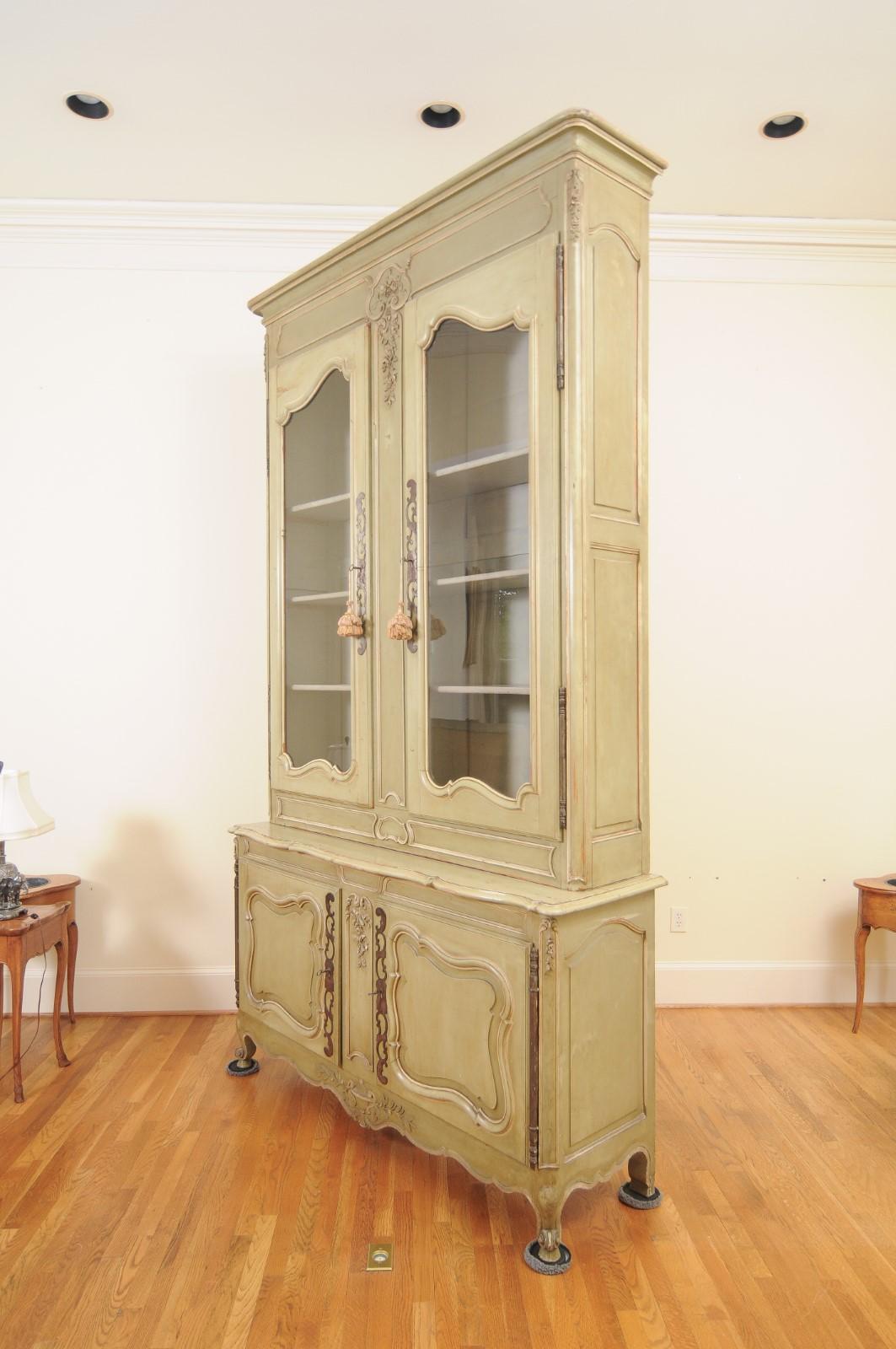 French Restauration Period 1830s Painted Buffet à Deux-Corps with Glass Doors 10