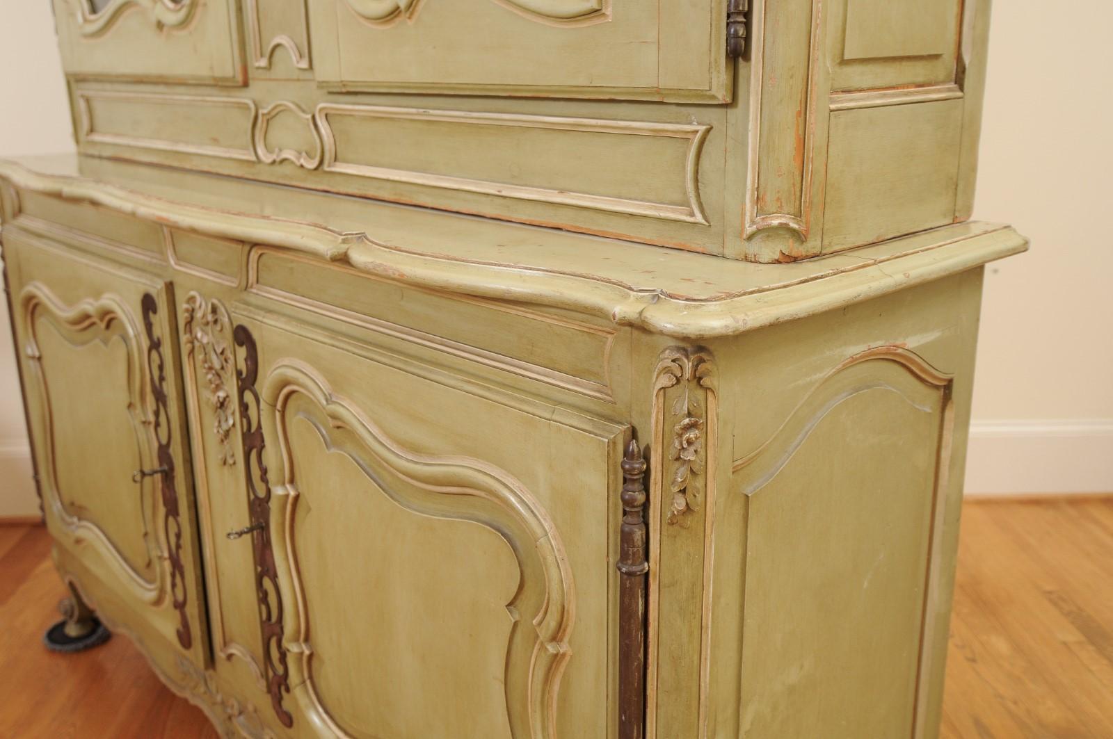 French Restauration Period 1830s Painted Buffet à Deux-Corps with Glass Doors 11