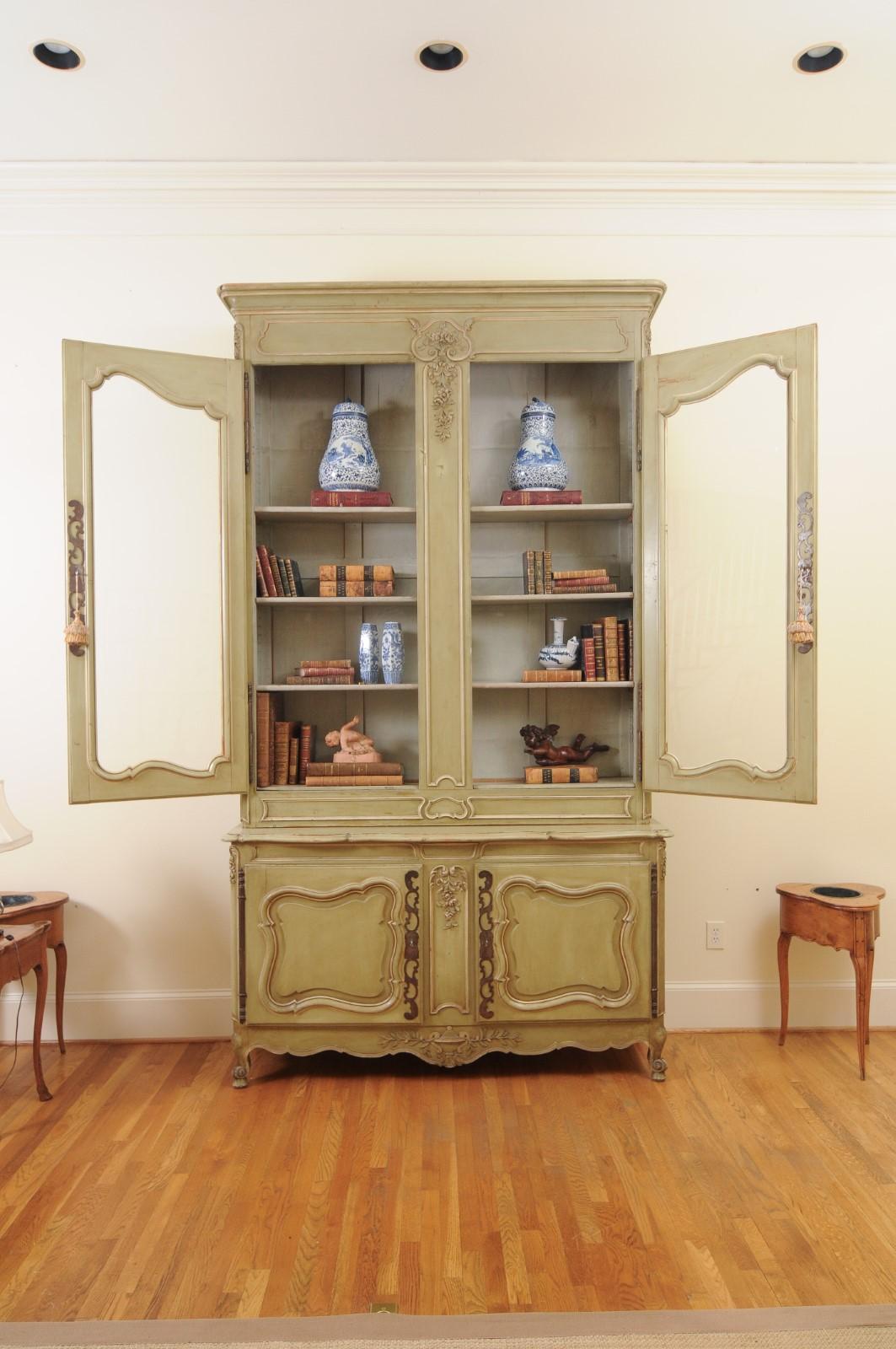 French Restauration Period 1830s Painted Buffet à Deux-Corps with Glass Doors 12