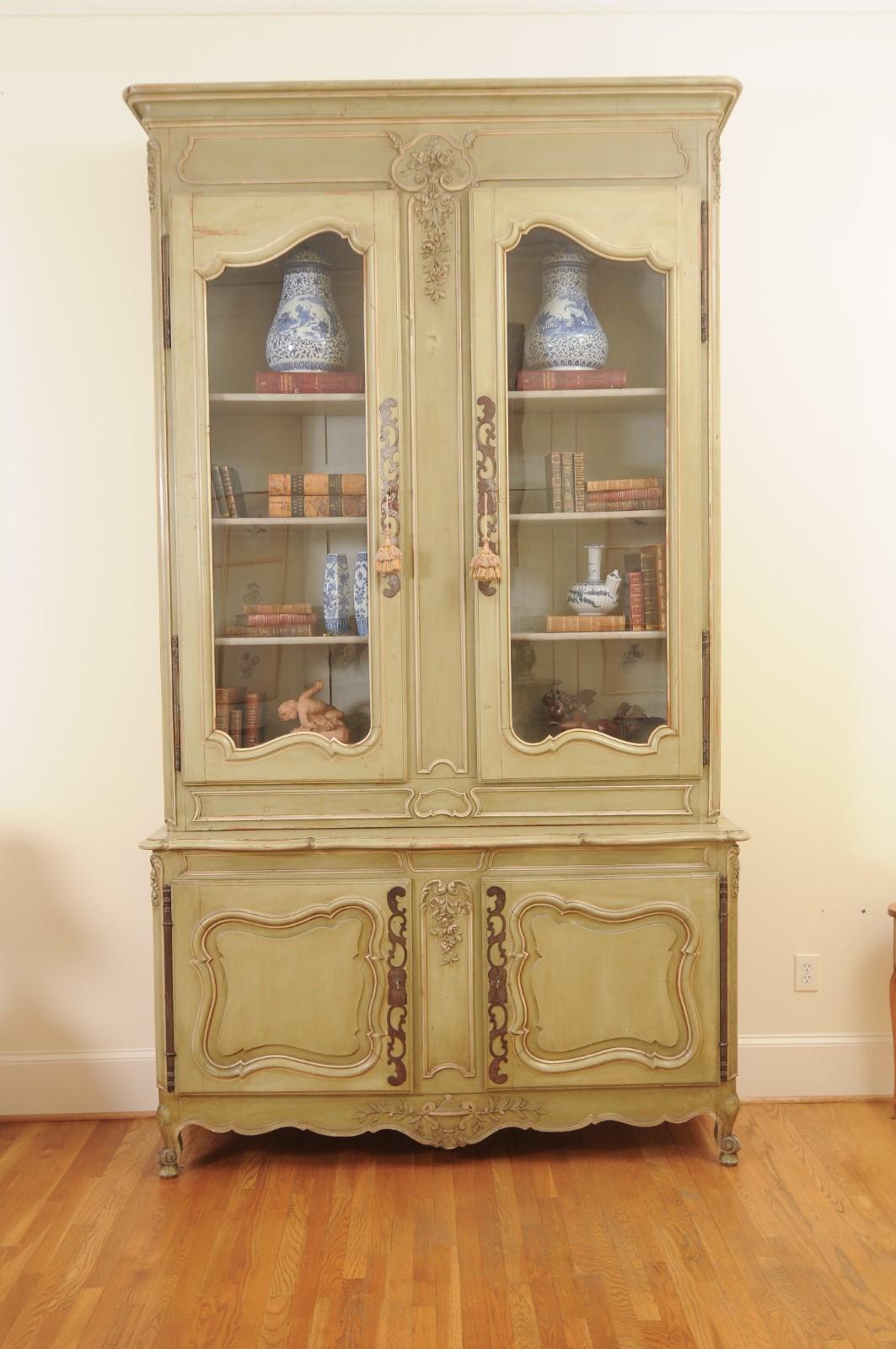 French Restauration Period 1830s Painted Buffet à Deux-Corps with Glass Doors 13
