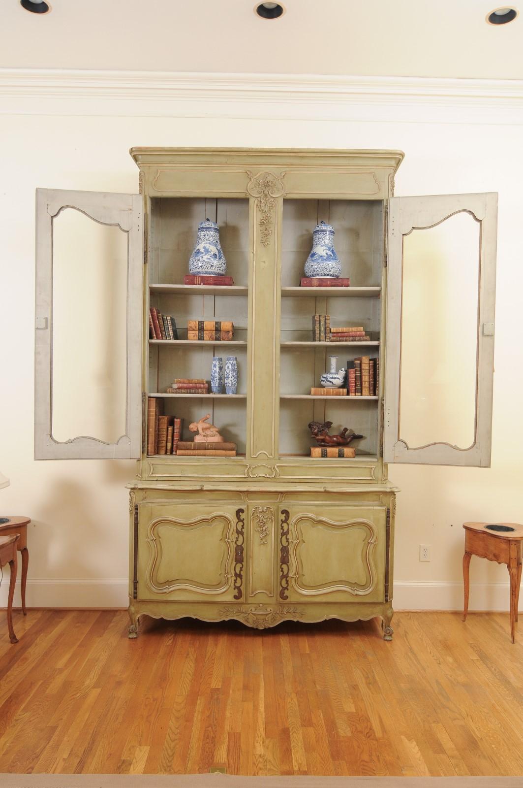 French Restauration Period 1830s Painted Buffet à Deux-Corps with Glass Doors 14