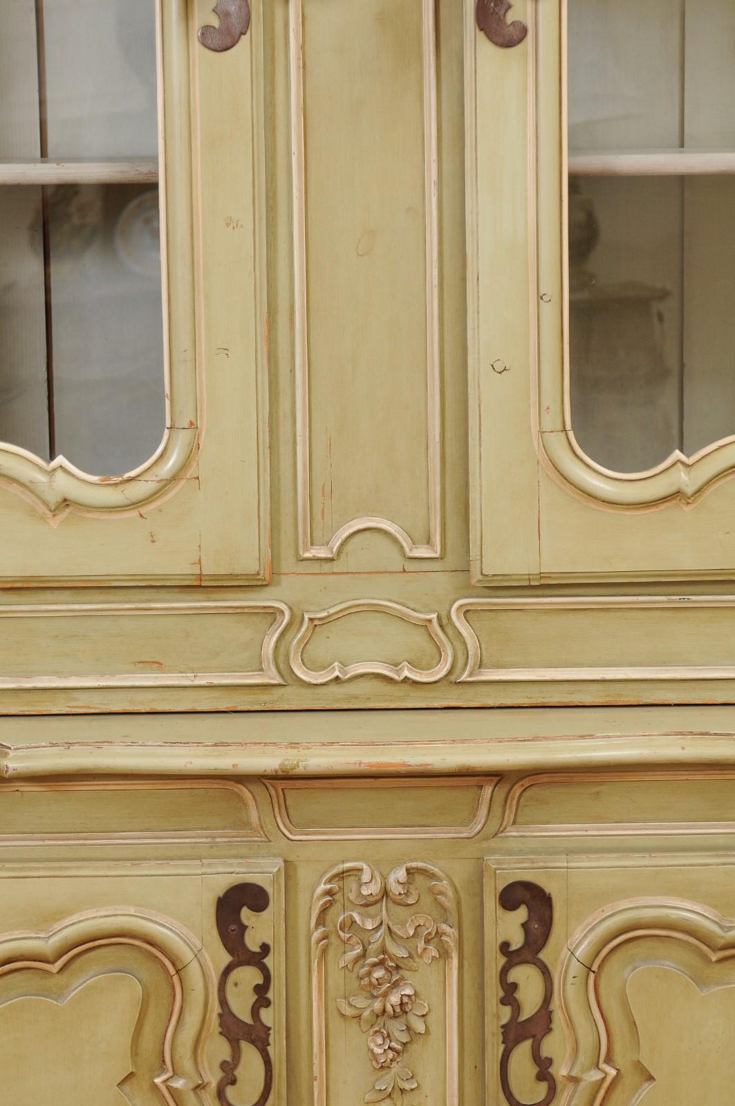 French Restauration Period 1830s Painted Buffet à Deux-Corps with Glass Doors 2