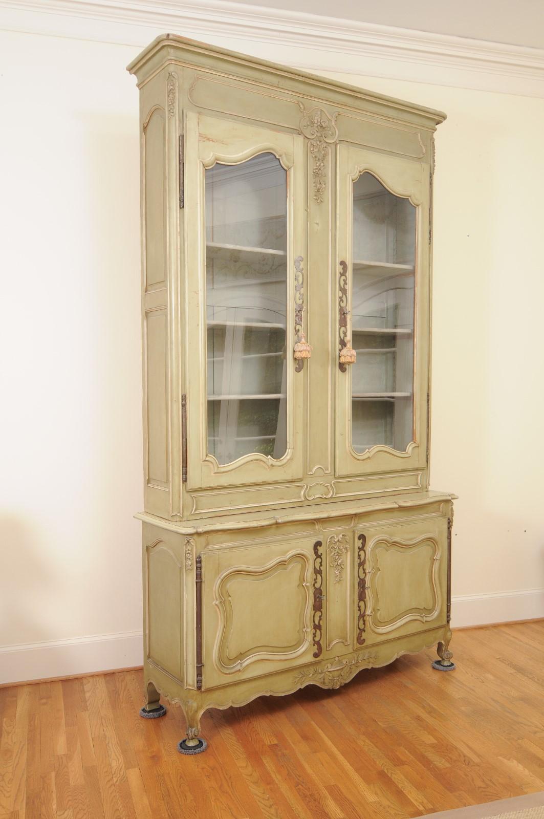 French Restauration Period 1830s Painted Buffet à Deux-Corps with Glass Doors 4