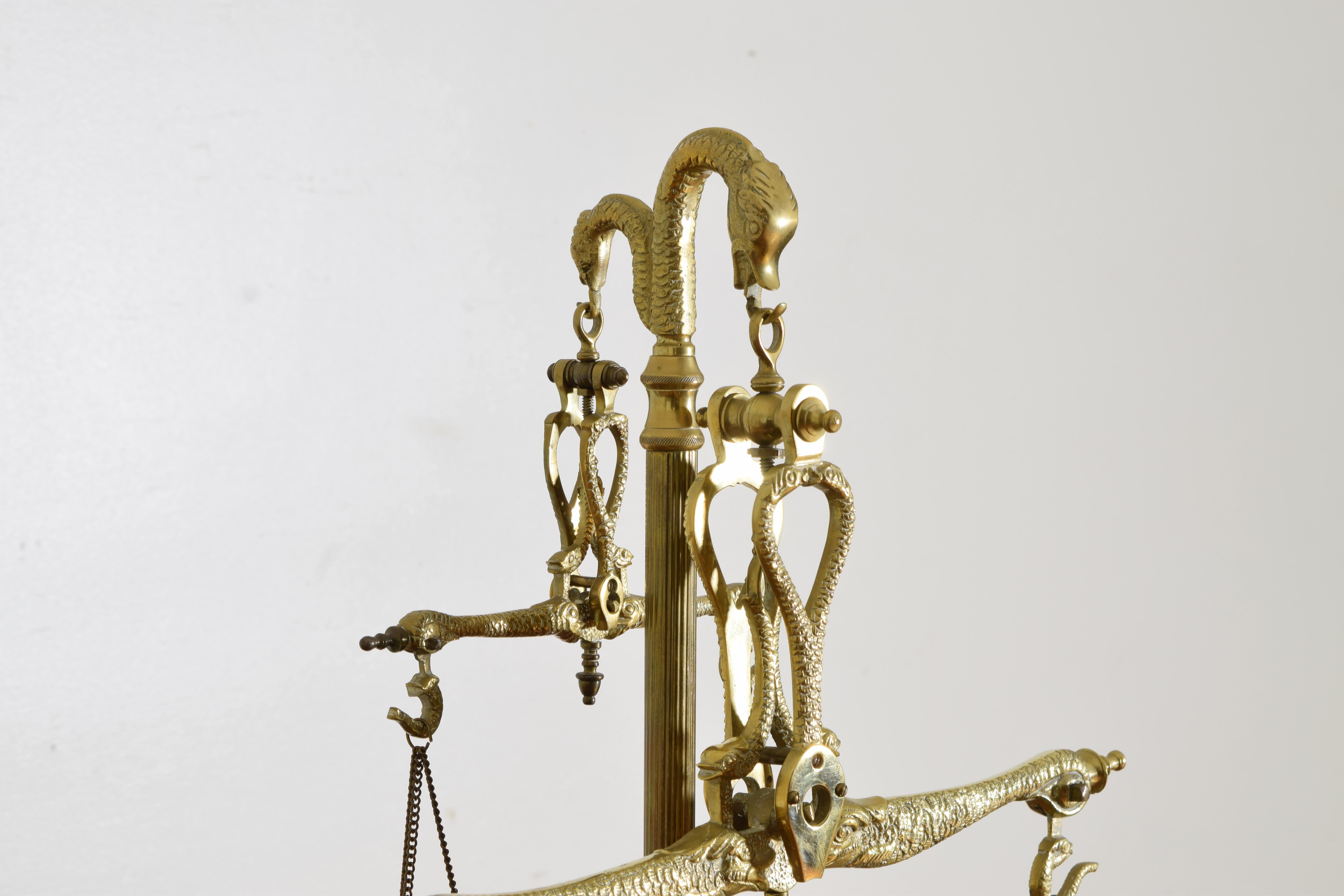Early 19th Century French Restauration Period Cast Brass Double Scale & Weights, ca. 1825 For Sale