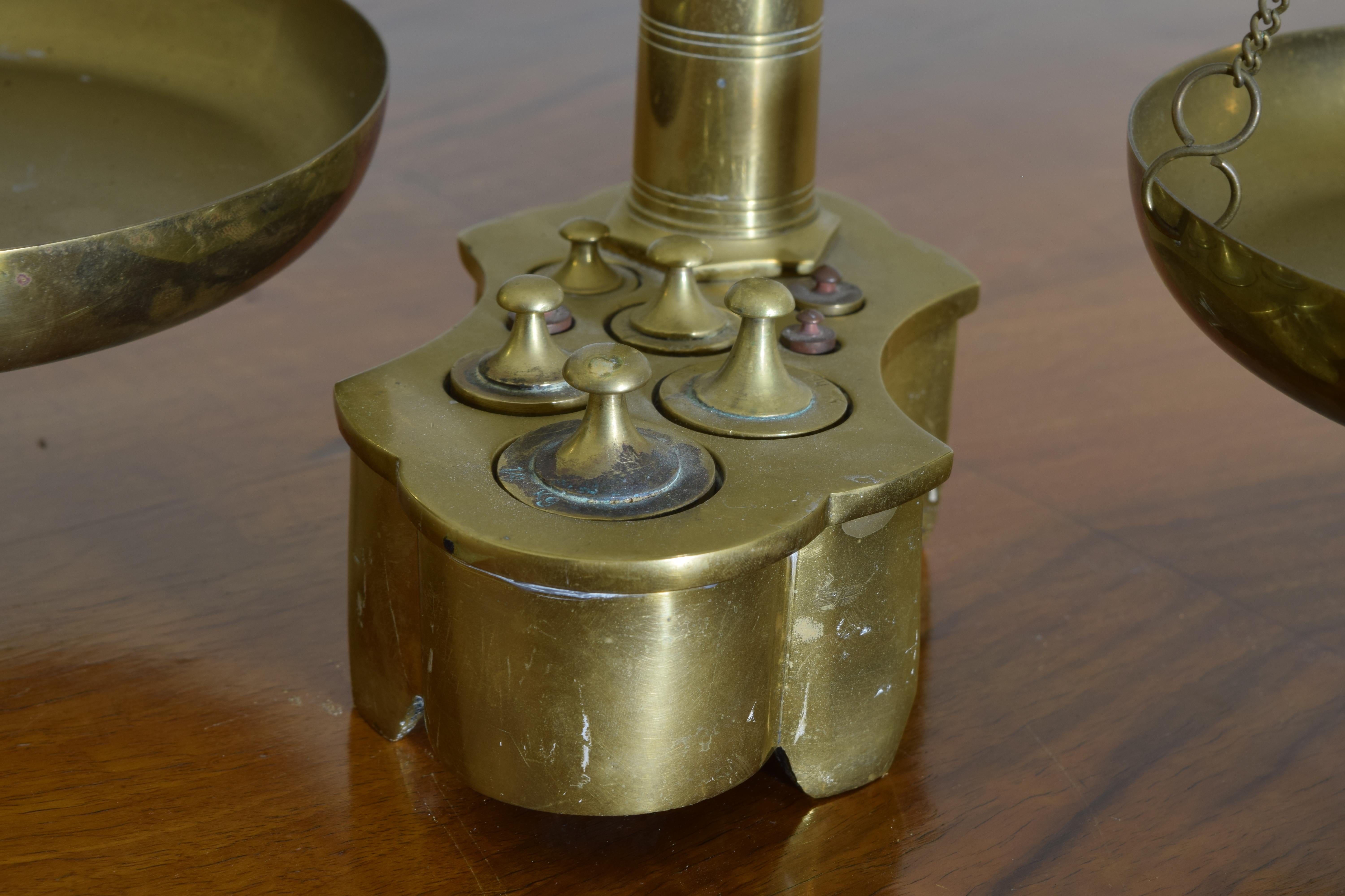 French Restauration Period Cast Brass Double Scale & Weights, ca. 1825 For Sale 4