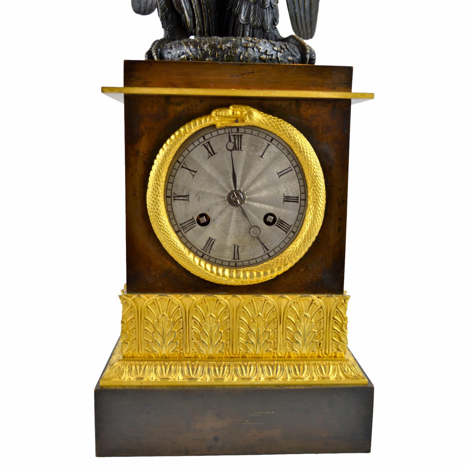 Bronze French Restauration Period Eagle Clock For Sale