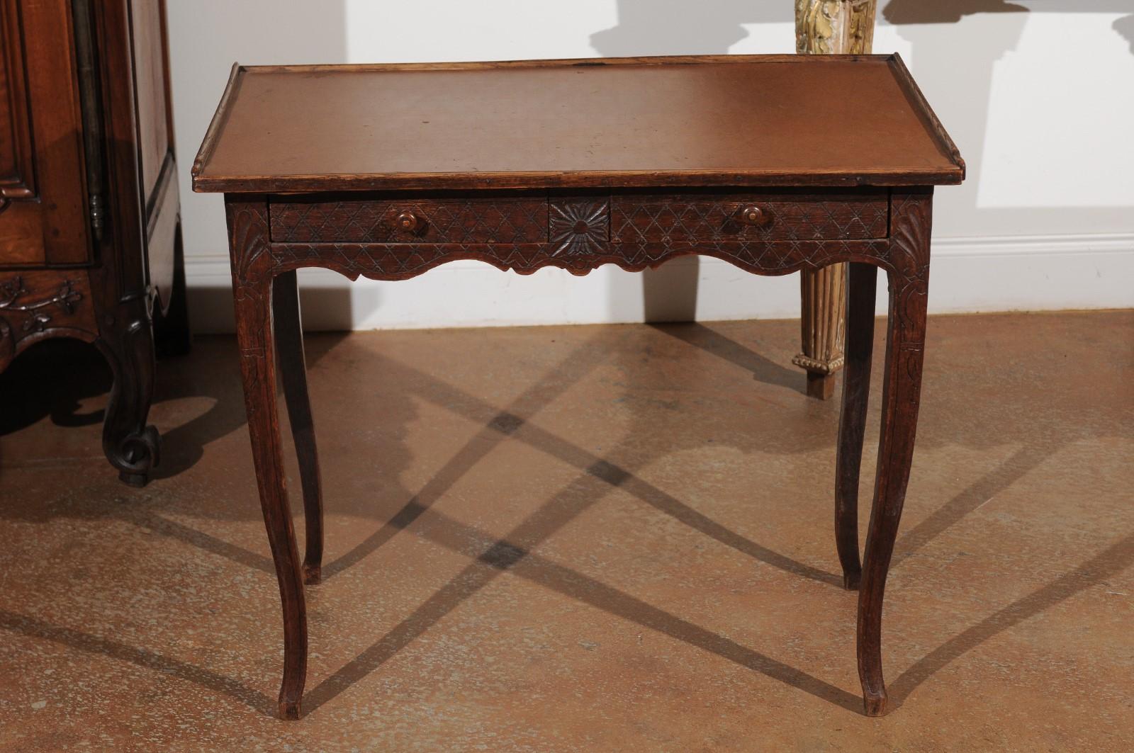 French Restauration Period Early 19th Century Oak Side Table with Diamond Motifs 8