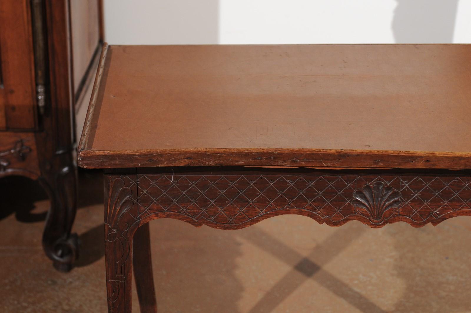 French Restauration Period Early 19th Century Oak Side Table with Diamond Motifs 6