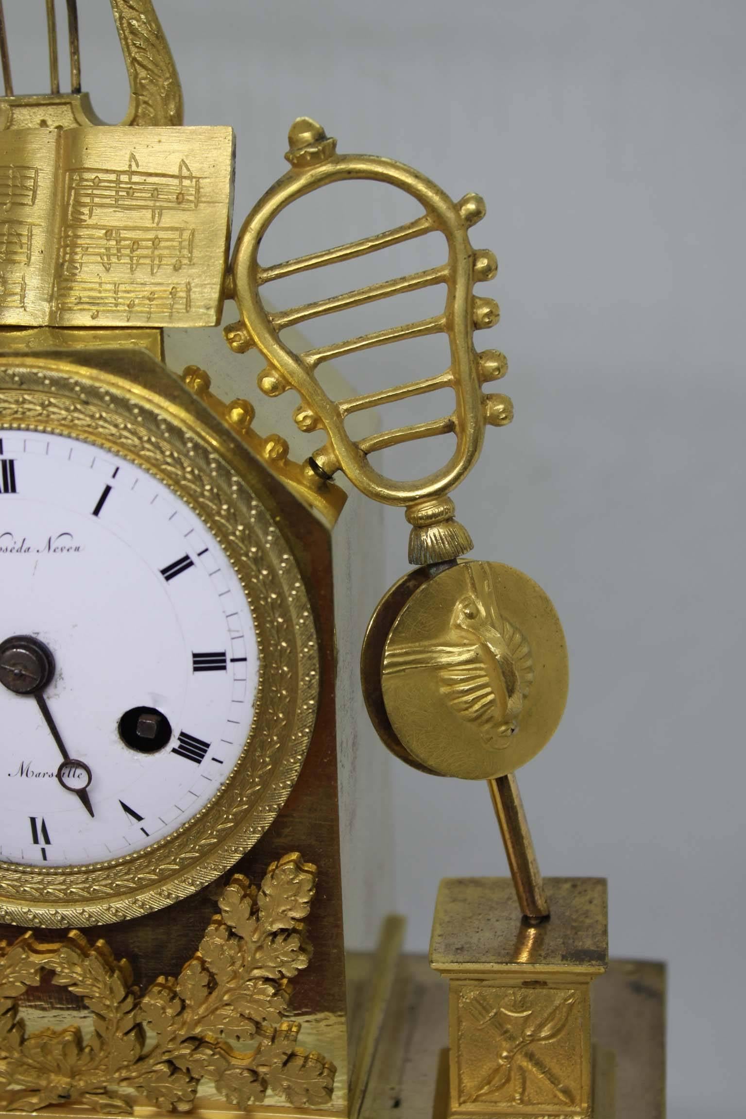 French Restauration Period Gilt Bronze Clock For Sale 8