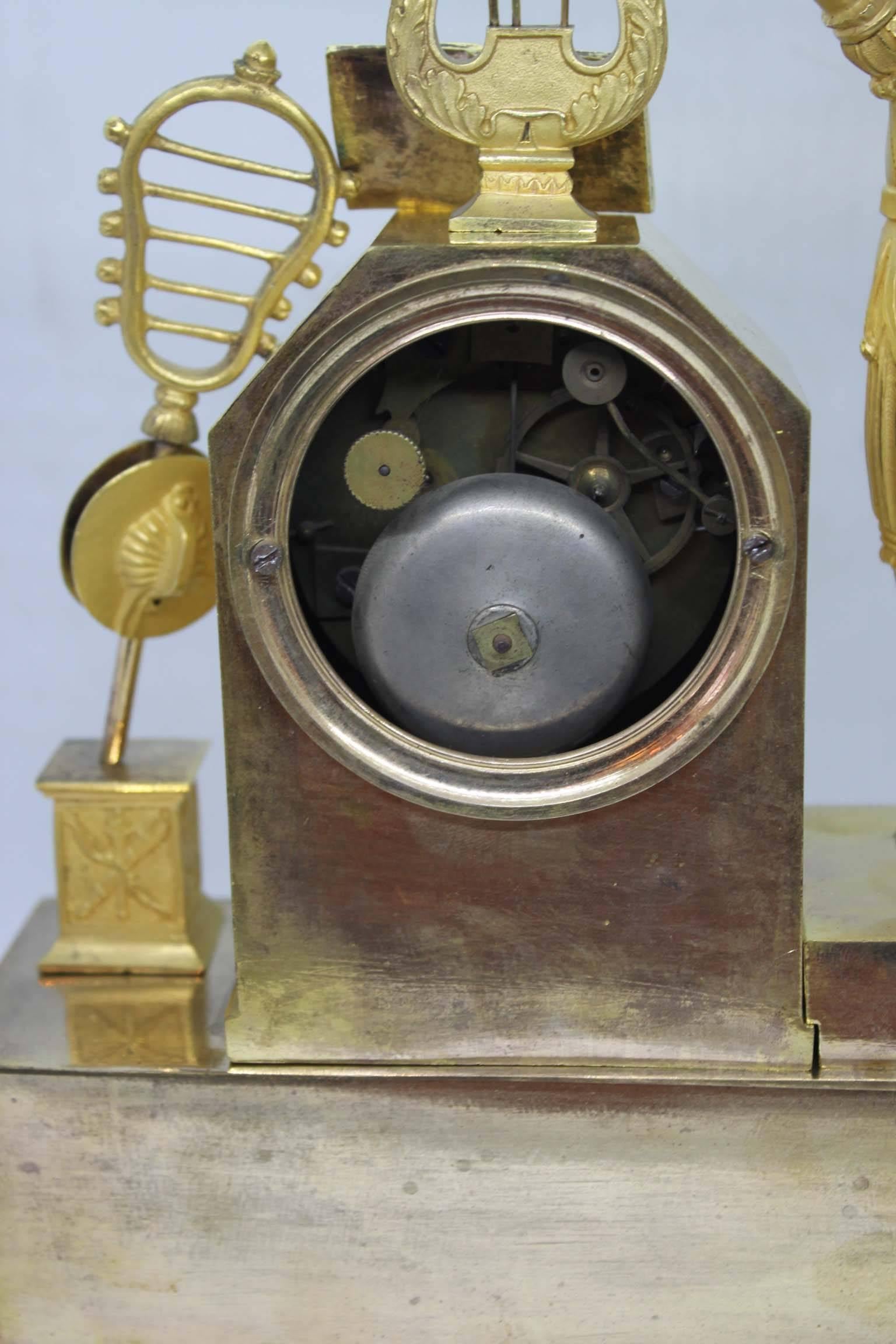 French Restauration Period Gilt Bronze Clock For Sale 10