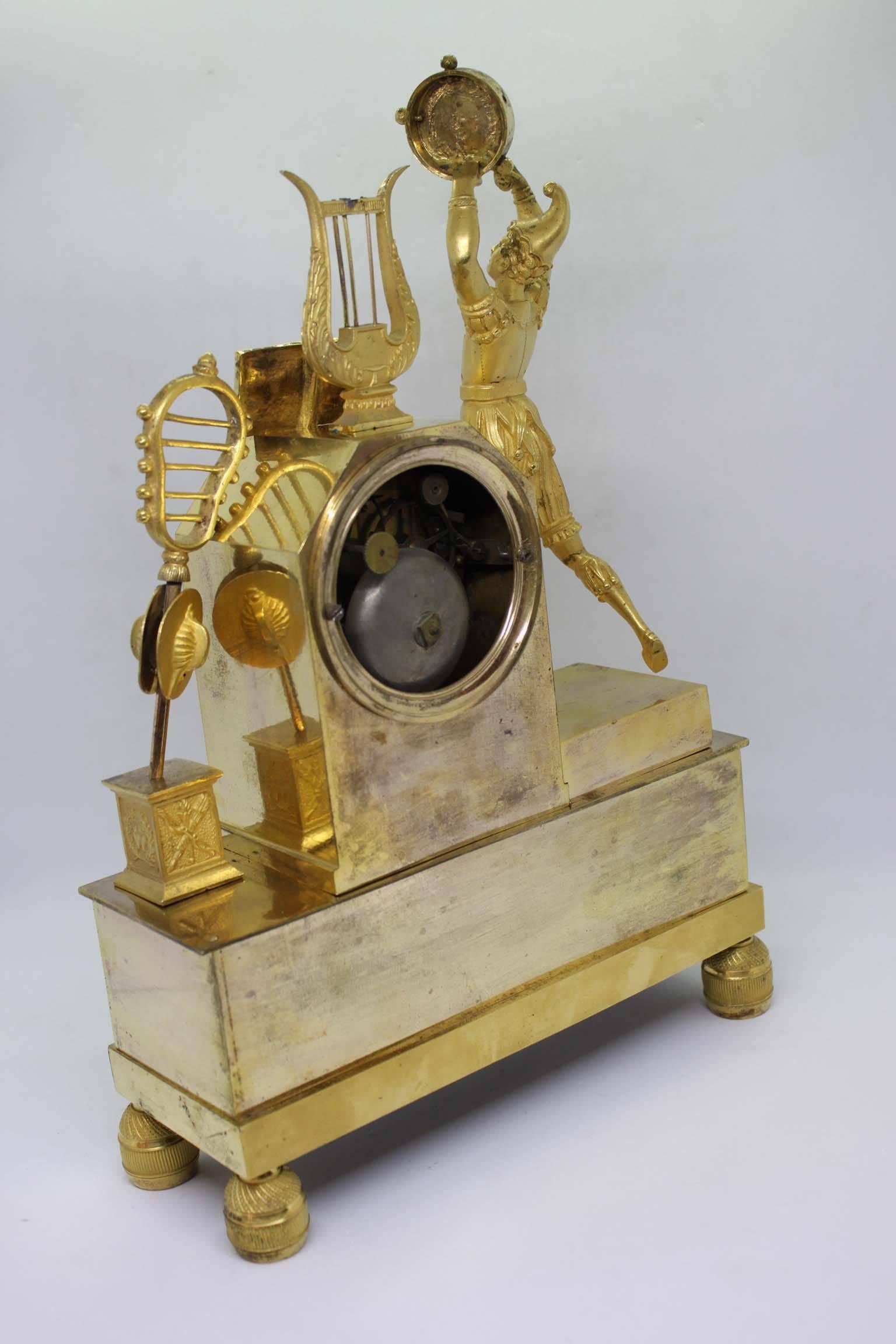 French Restauration Period Gilt Bronze Clock For Sale 1