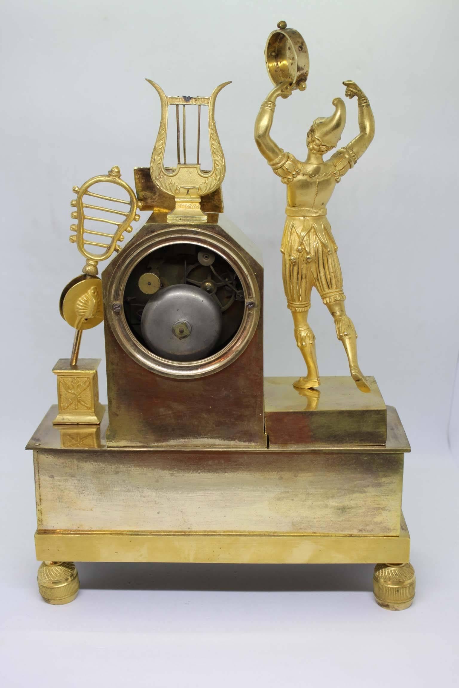 French Restauration Period Gilt Bronze Clock For Sale 2