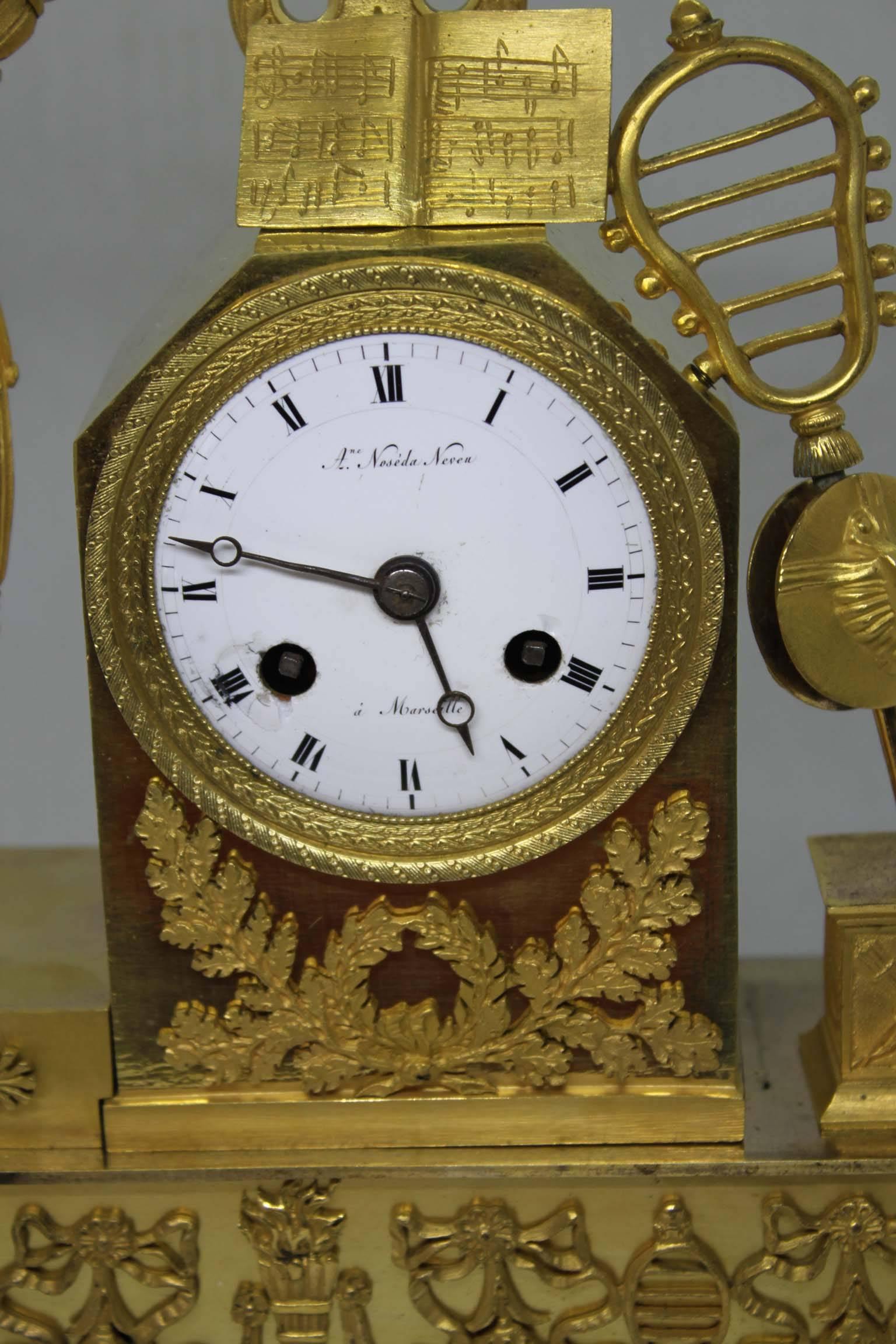 French Restauration Period Gilt Bronze Clock For Sale 3