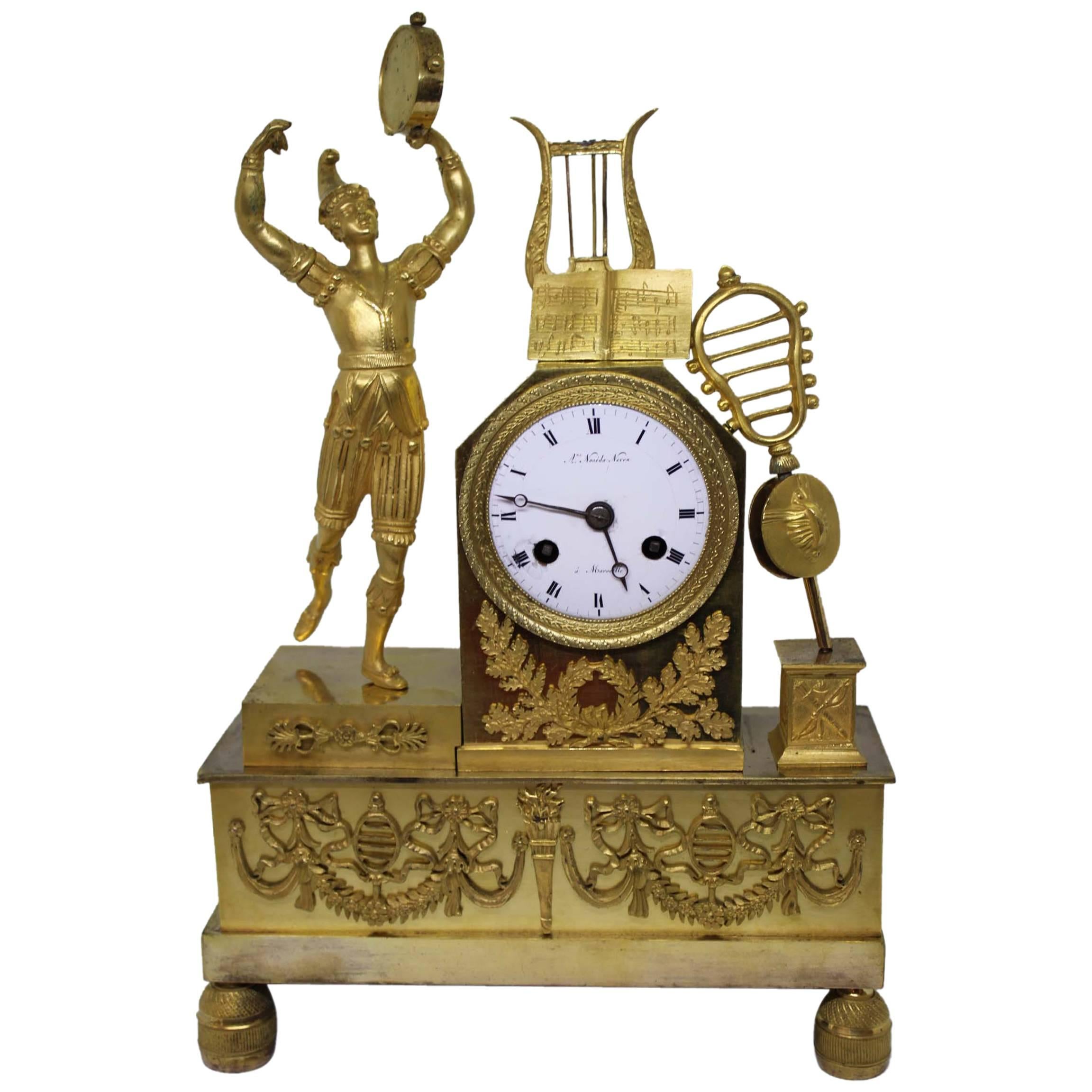 French Restauration Period Gilt Bronze Clock For Sale