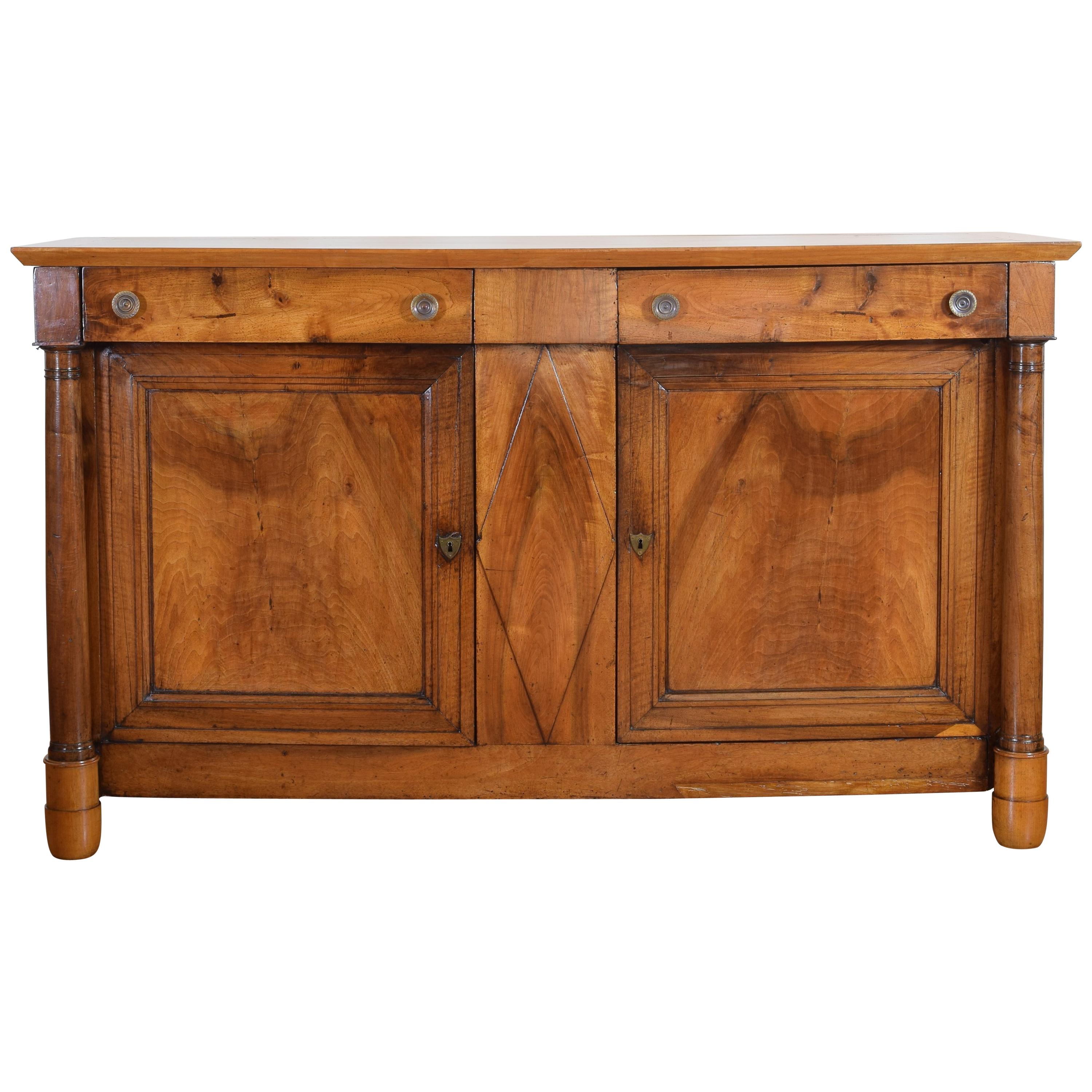 French Restauration Period Large Light Walnut Buffet, circa 1825