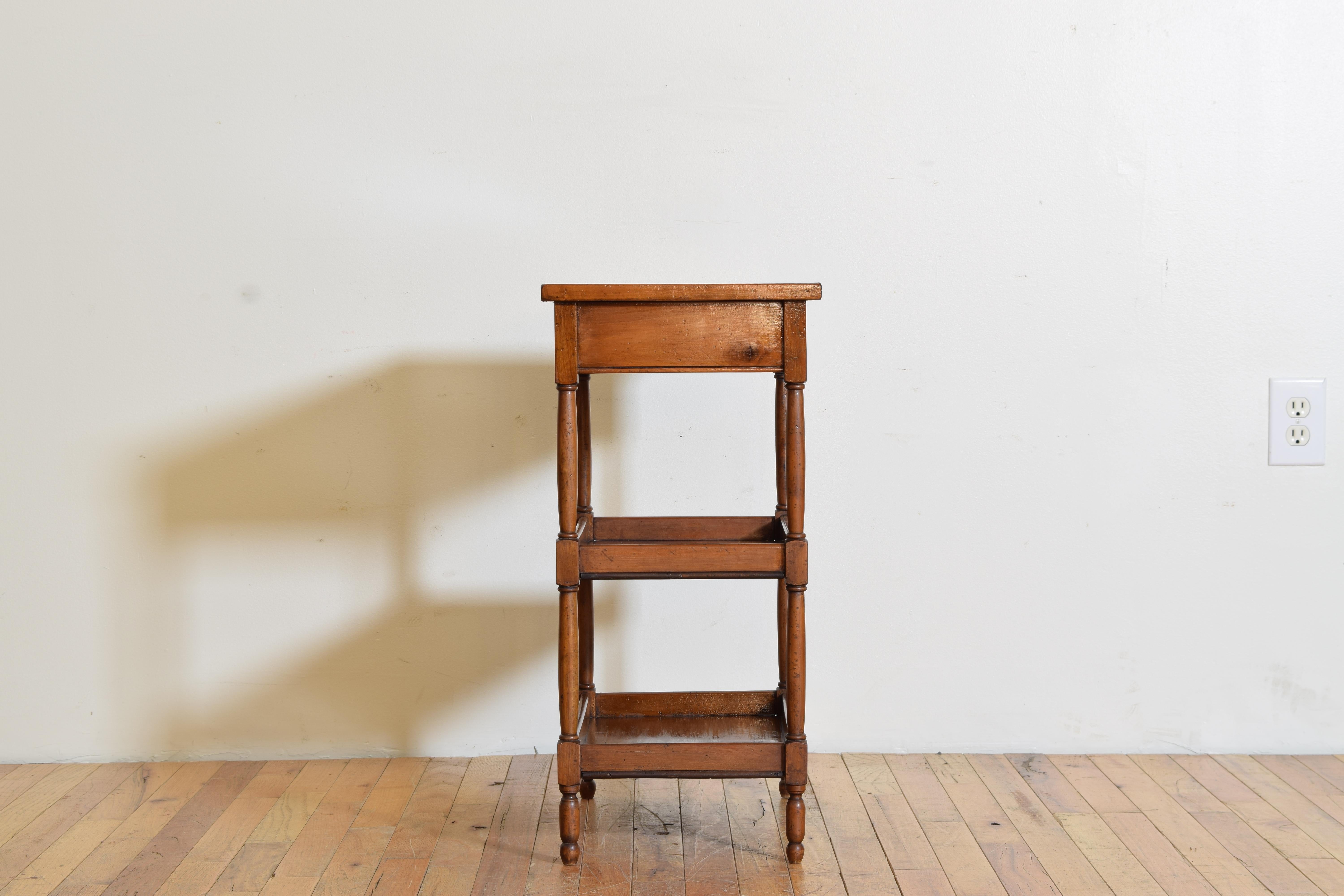Early 19th Century French Restauration Period Light Walnut 1-Drawer Etagere Table, early 19th cen.