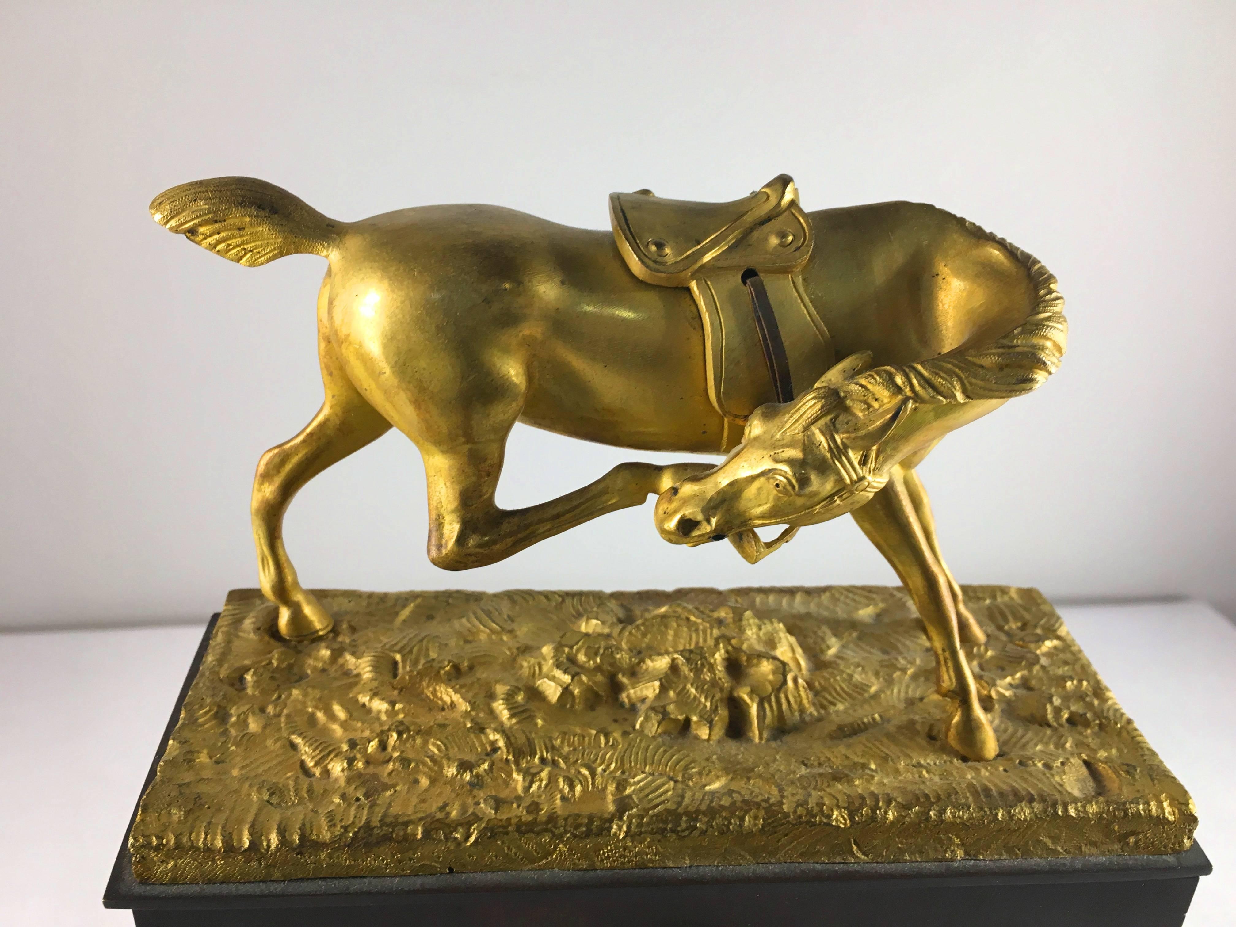 Gilt French Restauration Period Mantel Clock, Equestrian