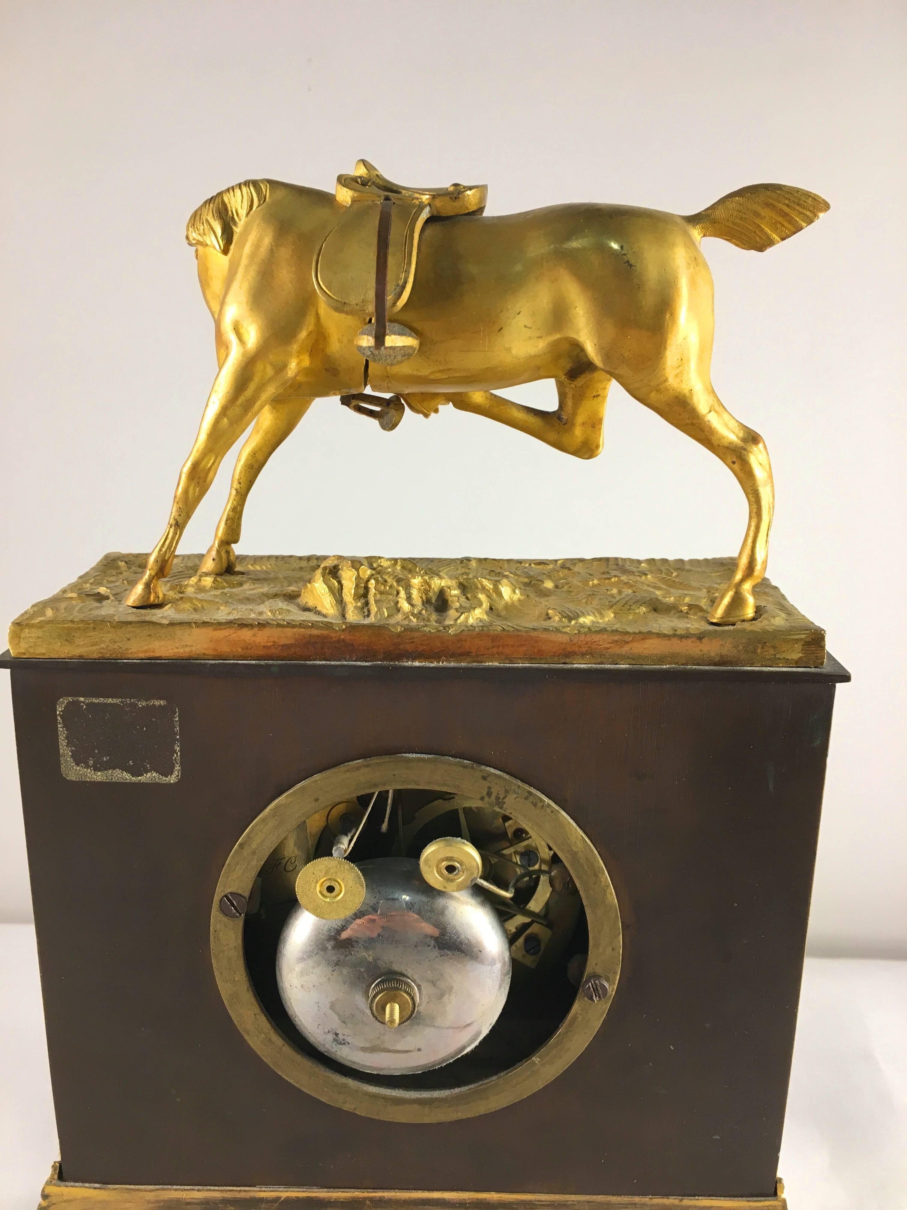 French Restauration Period Mantel Clock, Equestrian In Excellent Condition In Doylestown, PA