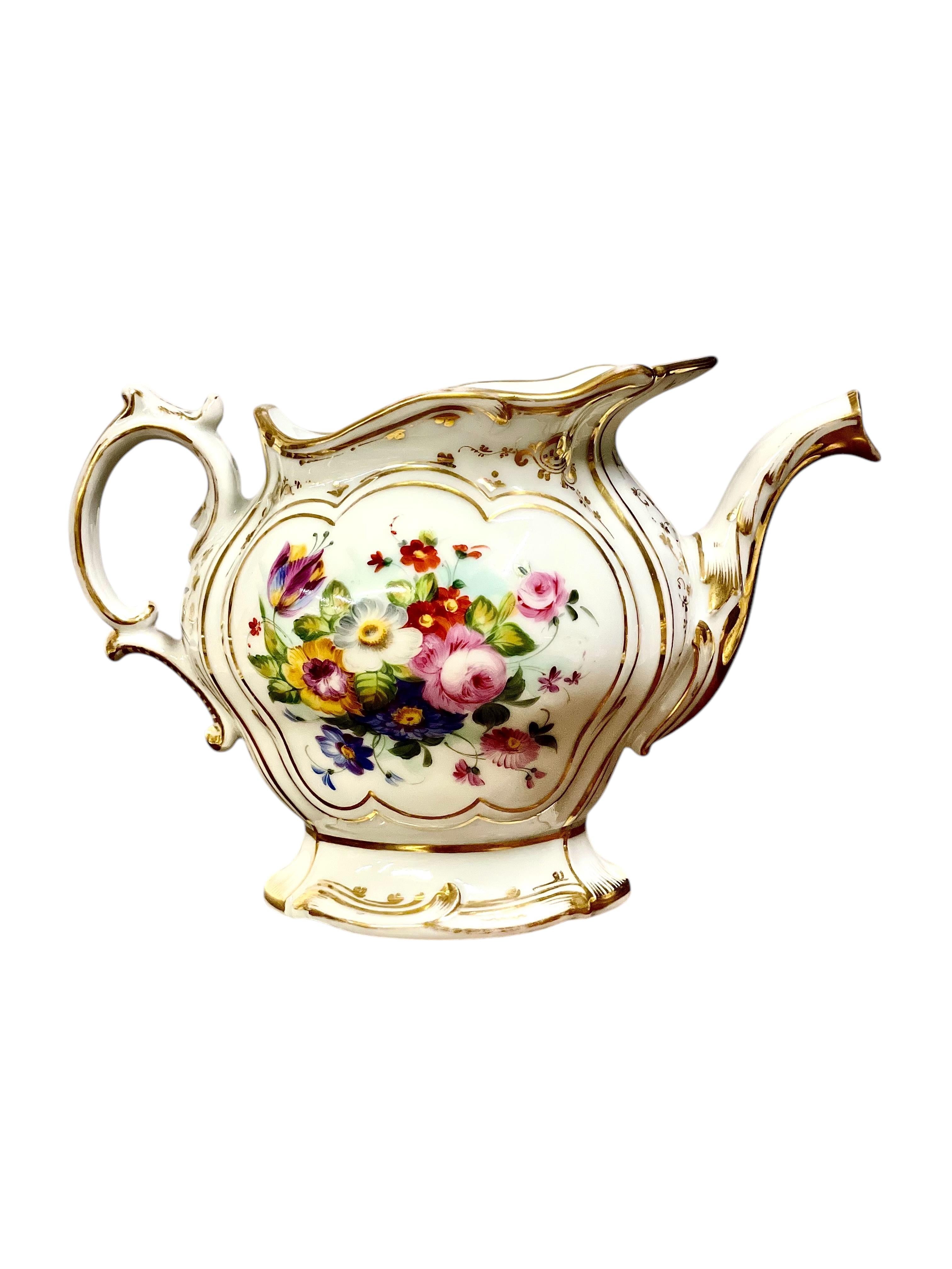 French Restauration Period Paris Porcelain Tea Set, Hand-Painted Gilded Accents For Sale 10