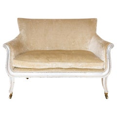French Restauration Period Sofa 2 Seater Luxury Champagne Crushed Velvet 1830