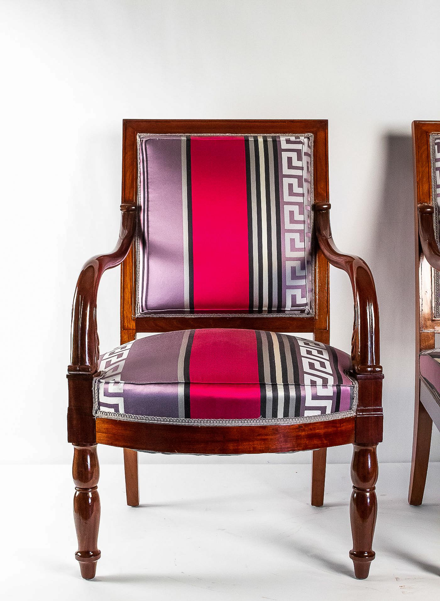 Restauration Stamped by Georges-Alphonse Jacob  Mahogany Pair of Armchairs, Circa 1830 For Sale