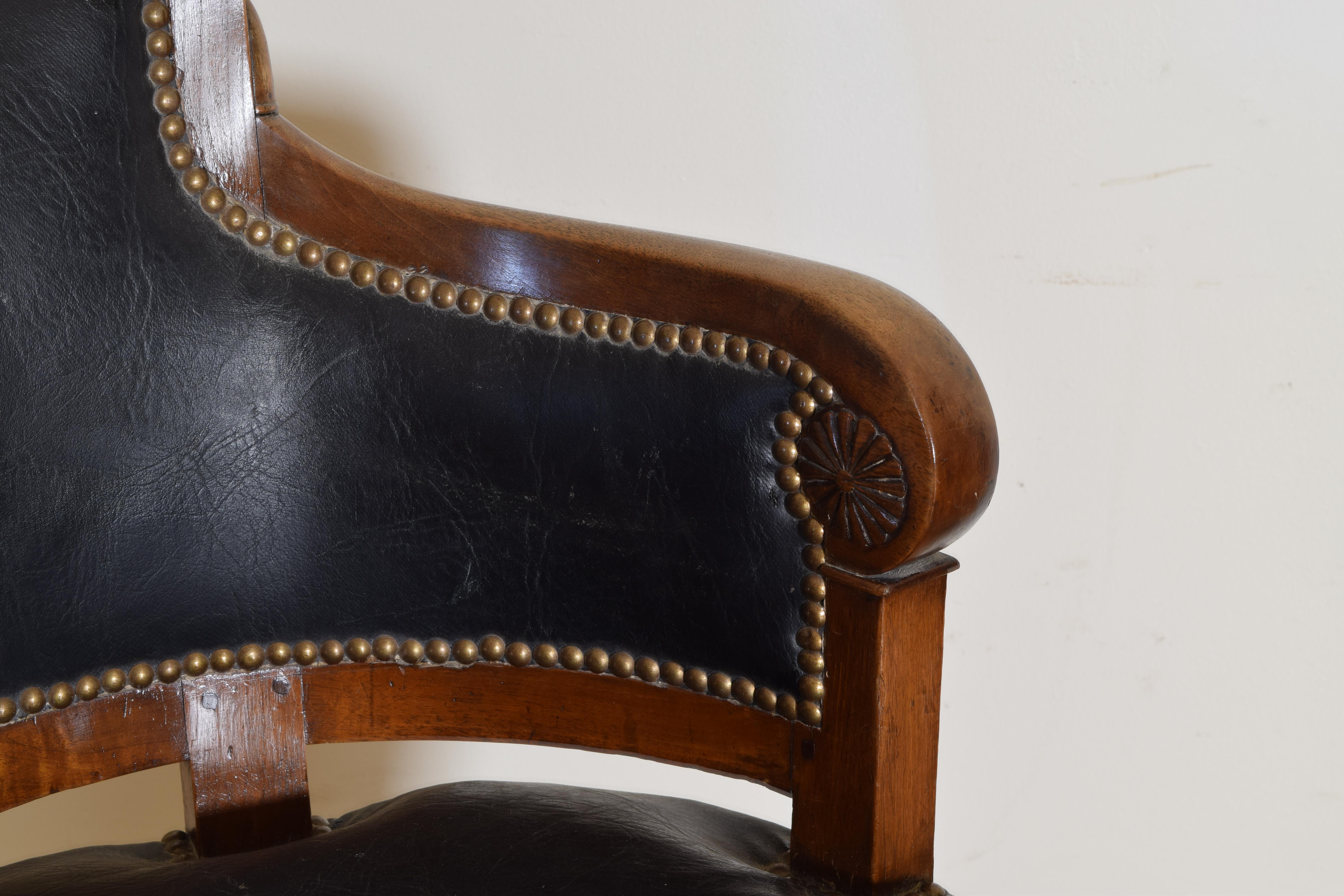 French Restauration Period Walnut and Leather Swivel Desk Chair, ca. 1815-1830 3