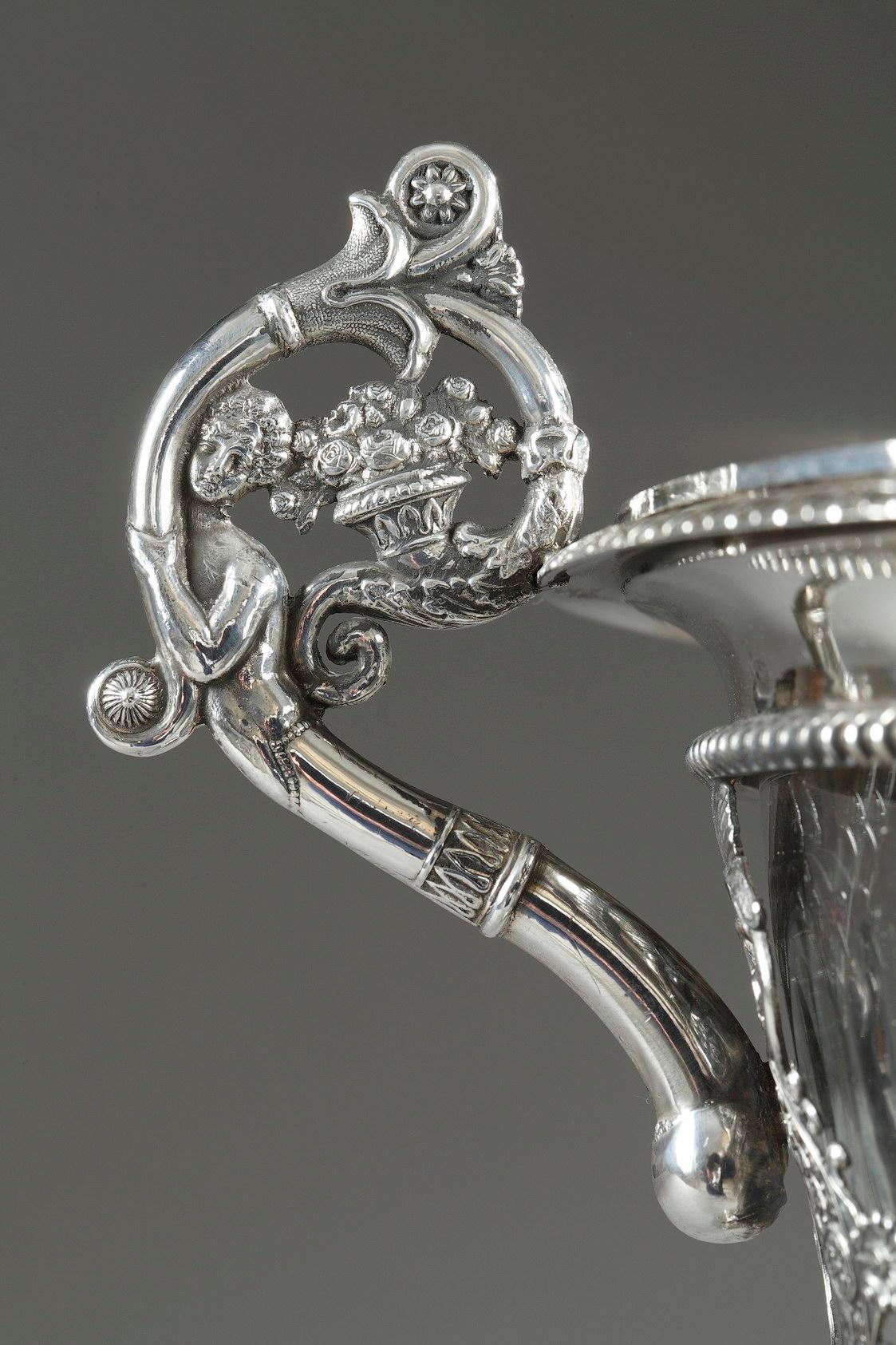 Plat à bonbons en argent et cristal de la restauration française en vente 4