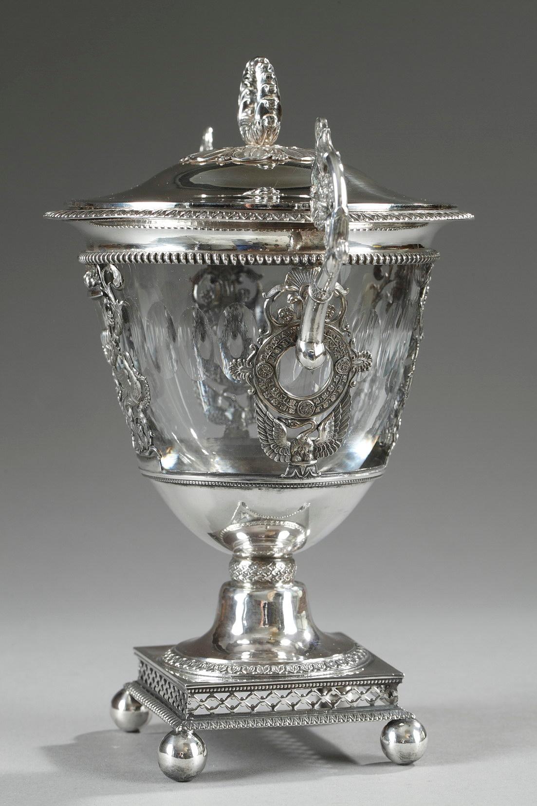 French Restauration Silver and Crystal Candy Dish For Sale 6