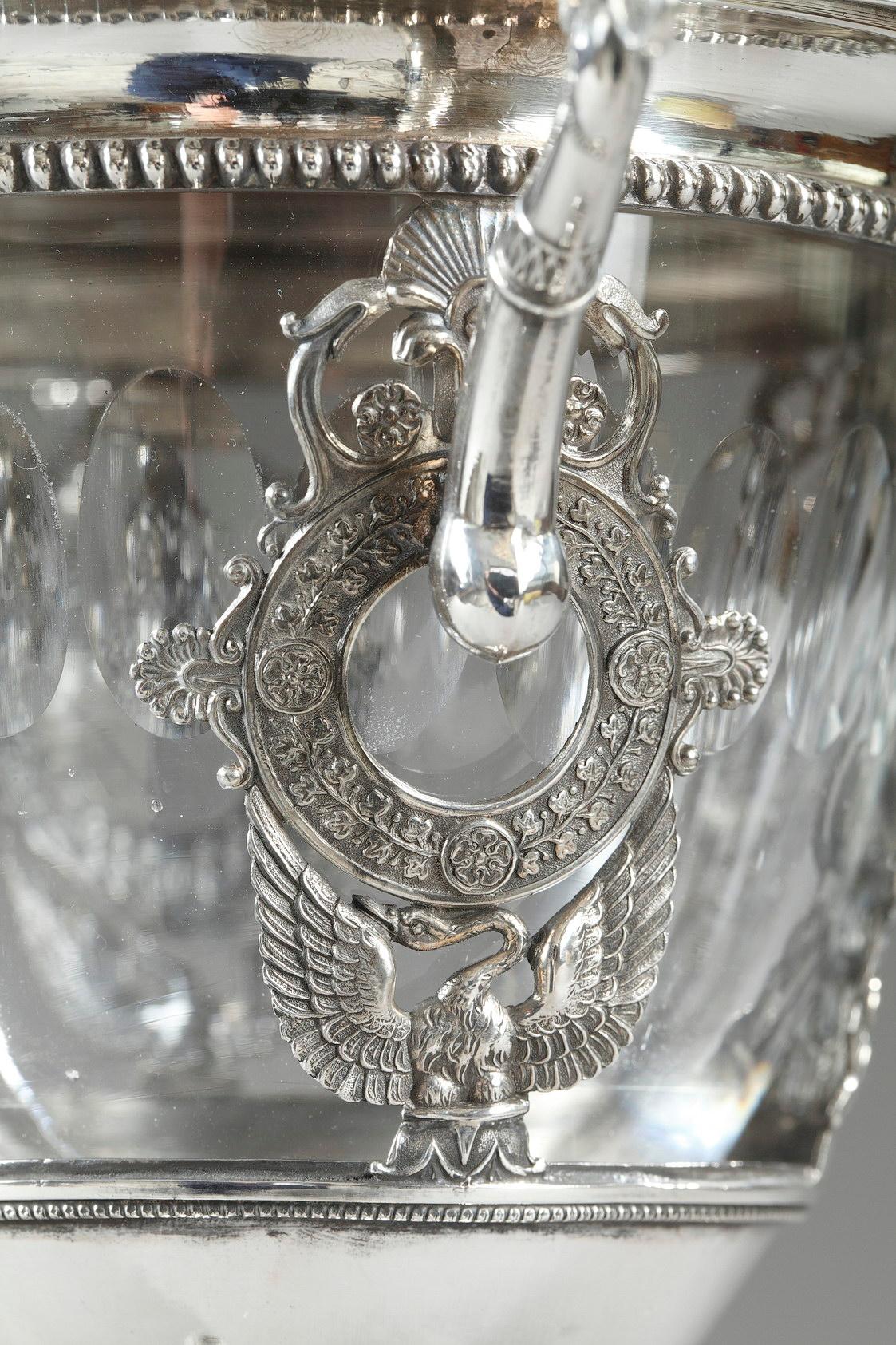 French Restauration Silver and Crystal Candy Dish For Sale 7